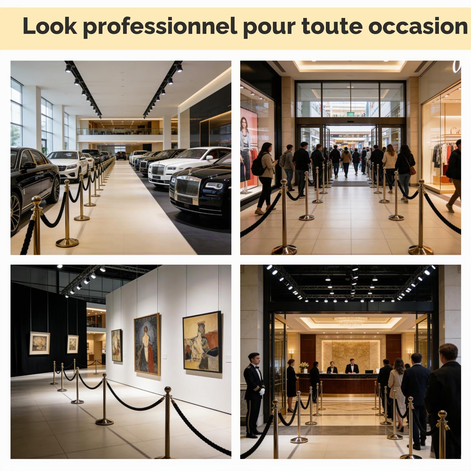 2 Pièces Cordon de délimitation Noir: 1,5m Cordes de Barrière Noir | avec Crochet, pour les hôtels, Centre Commercial, Bibliothèque, Musée, Système de Guidage des Personnes