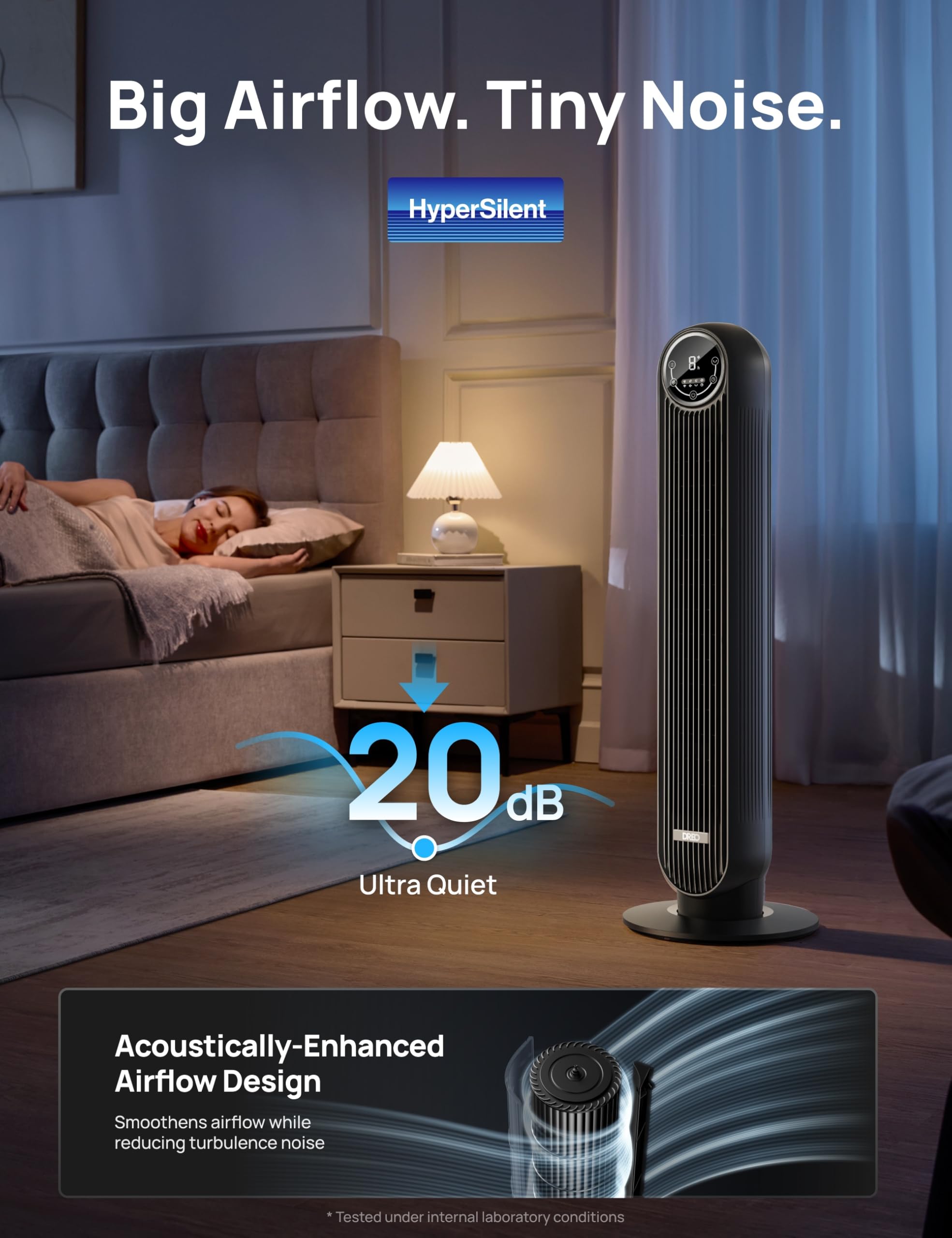 DREO 28dB Tower Fan for Bedroom, 25ft/s Velocity Portable Cooling Fan, 90° Oscillating Standing Fans for Home, LED Display, 4 Speeds, 4 Modes, Timer, Quiet Electric Bladeless Fan, Remote Control - 5