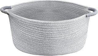 Medium Rope Basket with Handles, Boho Style Storage Basket, Home Accessory for Organizing Clothes, Toys, Books. (Light Grey, M (43.2×31.8×21.6cm))
