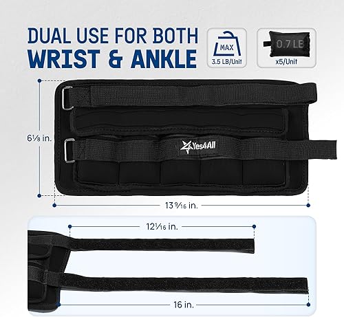 Miniatura 2 de Yes4All Pesas ajustables para muñeca y tobillo, par de 3.55 libras, pesas para piernas para mujeres y hombres, bandas de brazo pesadas con sacos de