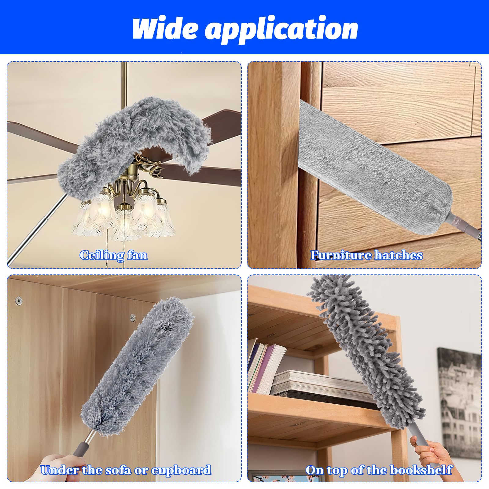 6 Piezas Plumero Telescopico Extensible,Plumero Telescópico Lavable de Microfibra,Extensible hasta 250 cm,per Limpieza de Ventiladores de Techo Alto,Persianas,Muebles,Telaraña,Polvo