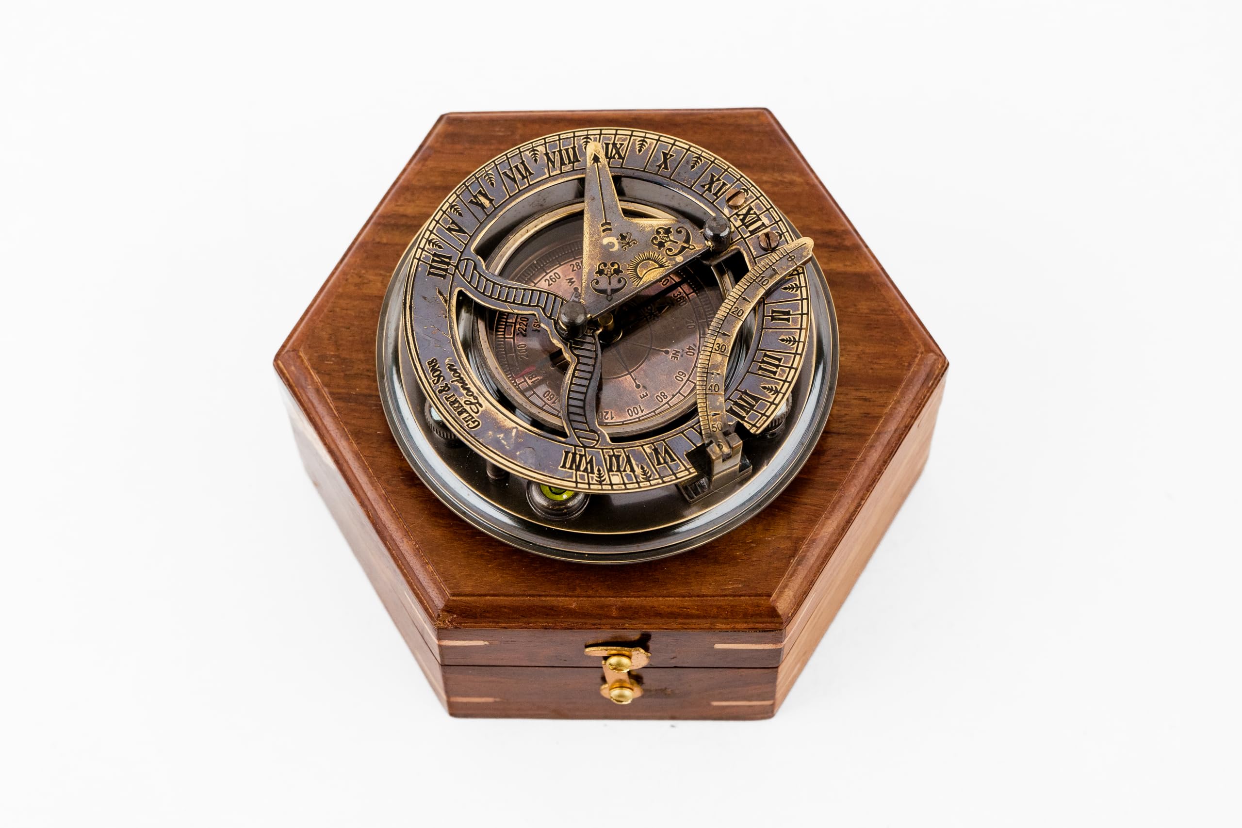Enrique Arts Brass Magnetic Brass Gilbert Compass with Wood Box 3 Inch Heavy Duty for Navigational Use Unique Gift for Collectors, Explorers And Maritime Decor