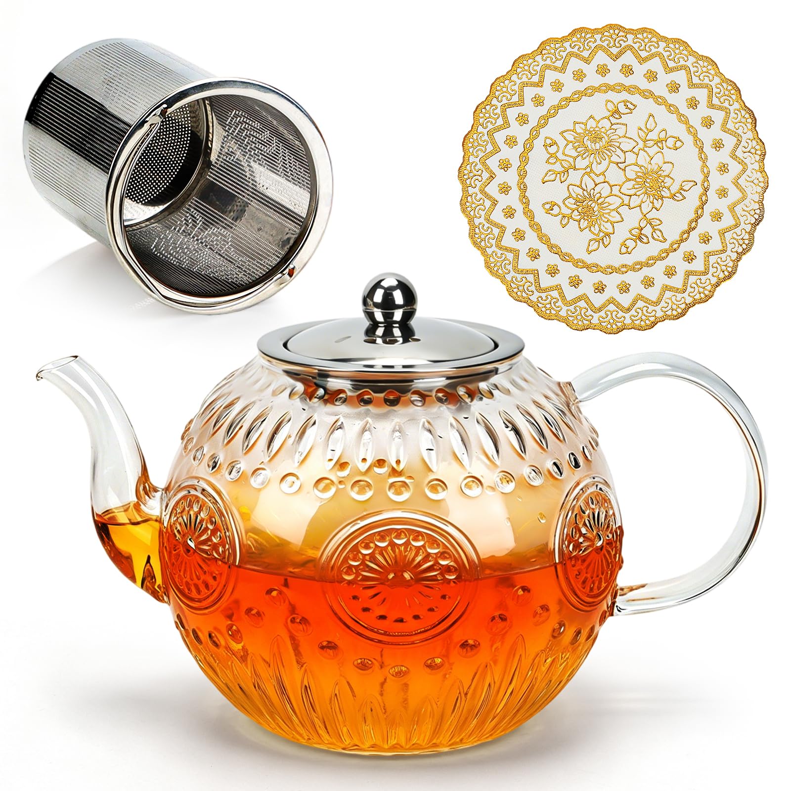 WANCHIY Glass Teapot, 1.5 L, Removable Infuser, Transparent