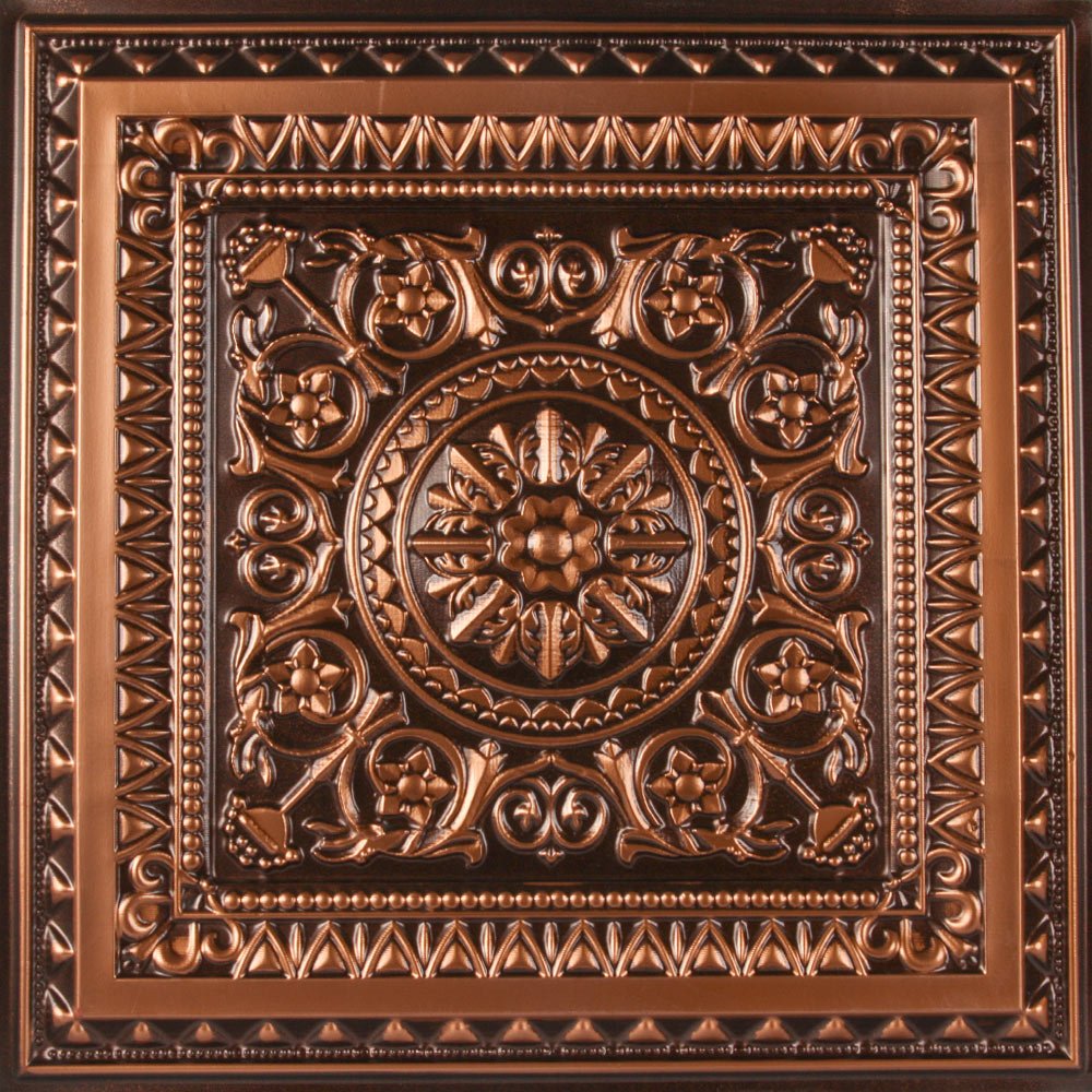 uDecor Marseille Antique Copper Ceiling Tiles - 2 ft. x 2 ft. Decorative Ceiling Tiles, Box of 10, Faux Tin Look, Class A Fire Rated, Easy to Install, Lightweight Vinyl