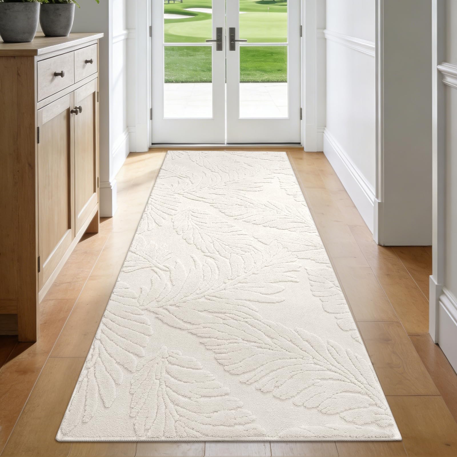 Enyhom Hallway Runner Rug 80x200cm Beige, Non‑Slip Washable Soft Fluffy Long Carpet Boho Runner Rugs for Kitchen Corridor Living Room Entryway Bedroom