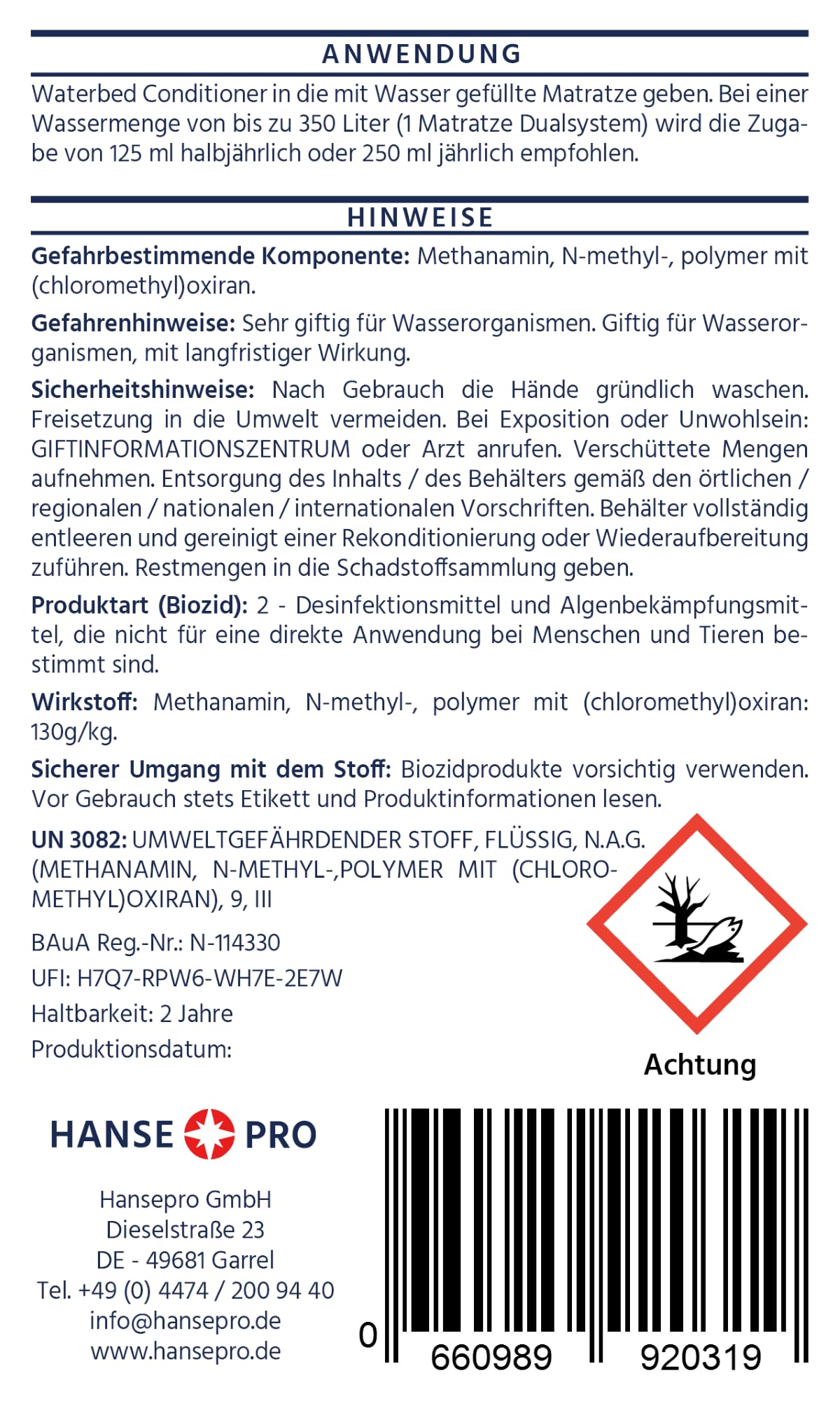 Hanse Pro Wasserbetten-Pflegeset: 4 x 250 ml Waterbed Conditioner + 2 x 250 ml Waterbed Vinyl Cleaner I Wasserbettenpflege mit Konditionierer und Vinylreiniger
