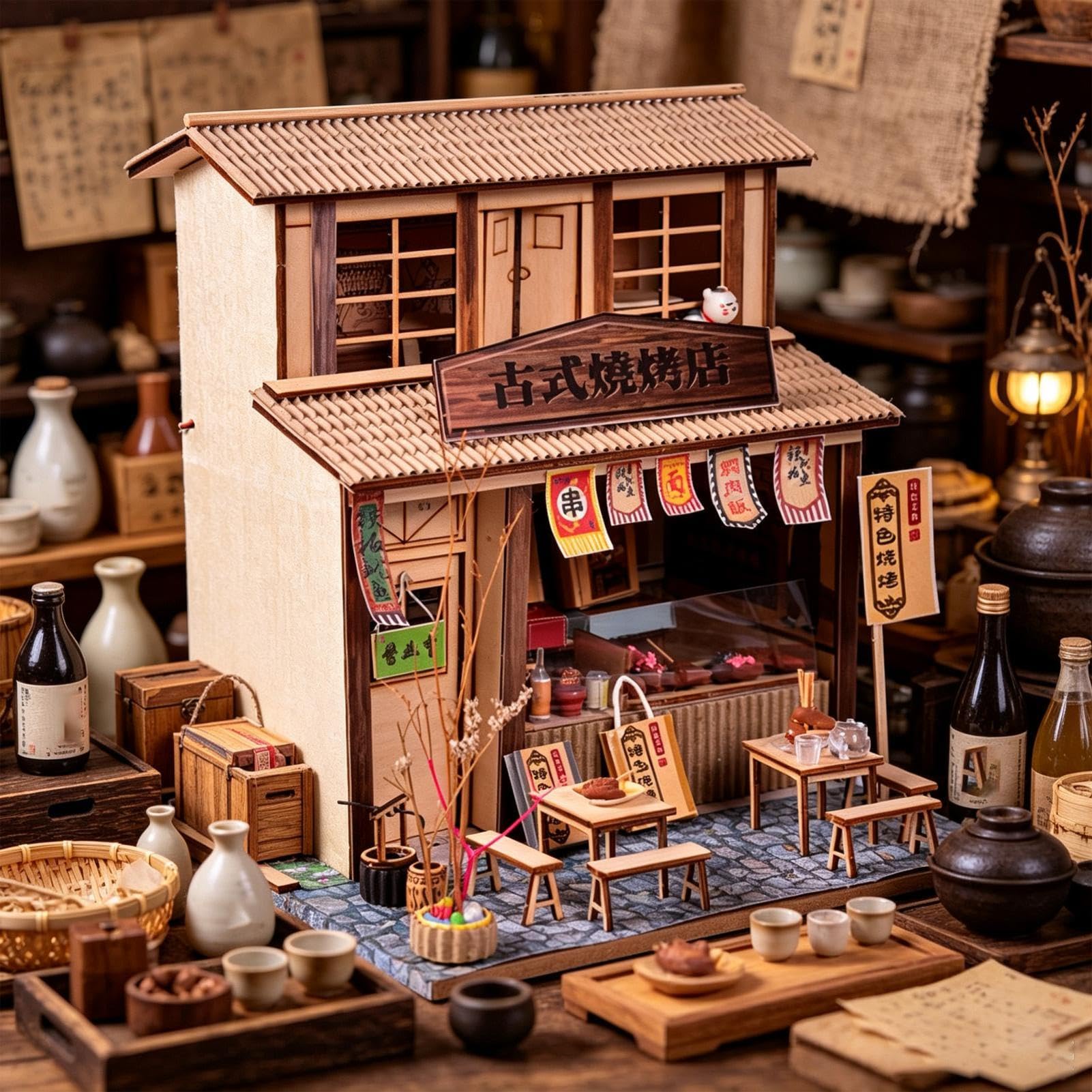 Kit de construcción en miniatura para adultos, minibarbacoa, restaurante