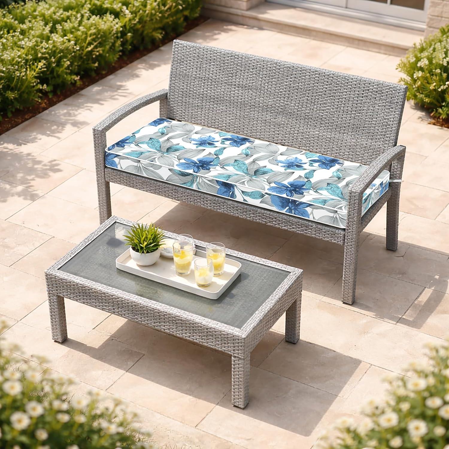 Outdoor Bench Cushion, Patio Furniture Cushions 42x18x3 Inch, All-Weather Seat Chair Swing Couch Pad, Garden Porch Loveseat Long Glider Bench Cushion, Clemens Blue