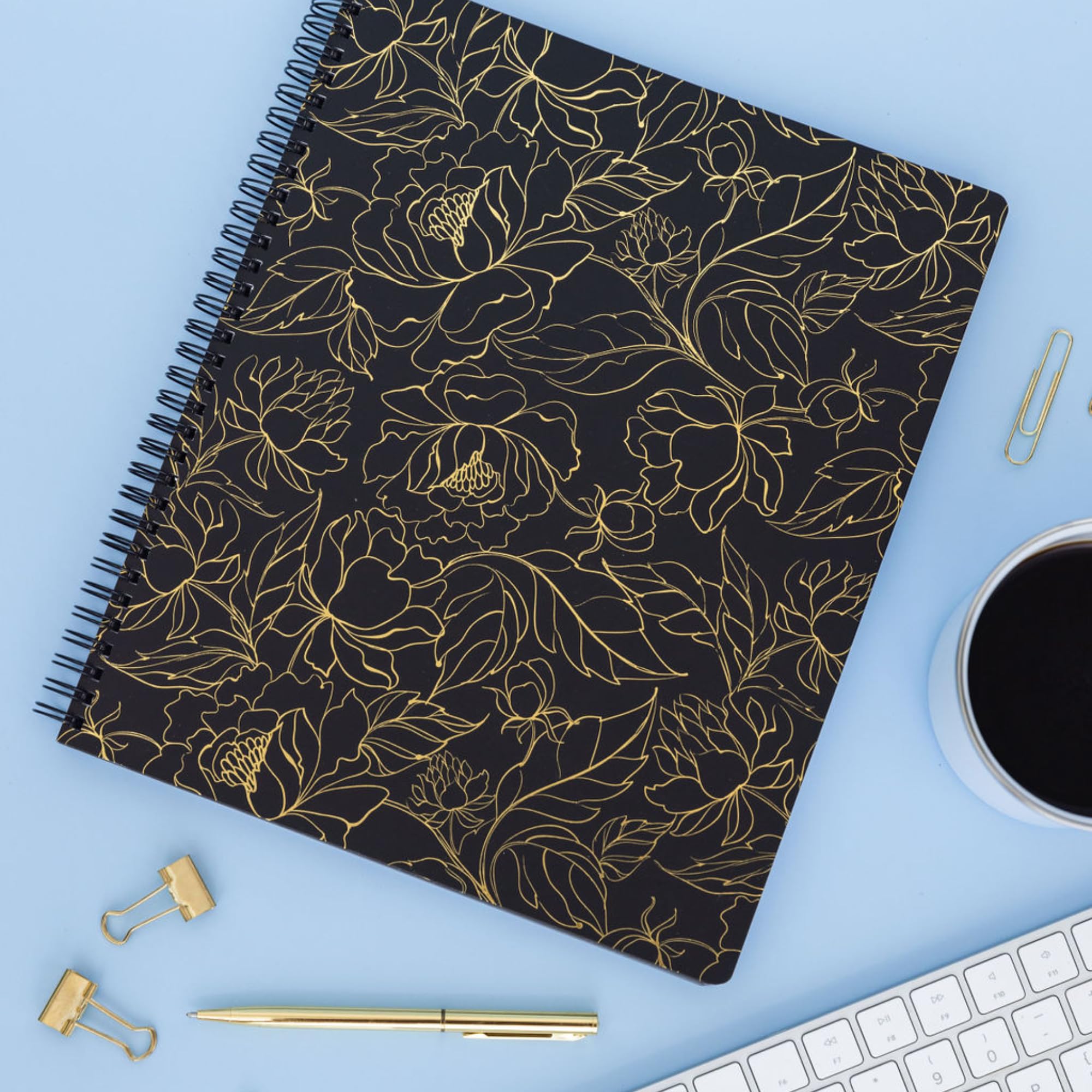 Steel Mill & Co Cute Large Spiral Notebook College Ruled, 11" x 9.5" with Durable Hardcover and 160 Lined Pages (Gold Floral) - Image 4