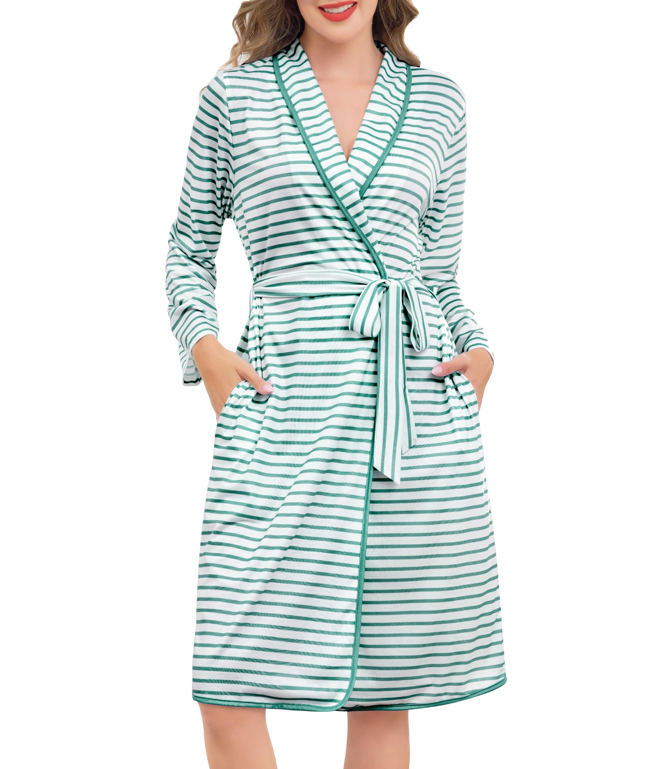 Vlazom Accappatoio Donna in Cotone Vestaglia a Righe Leggera e Confortevole con Cintura in Vita