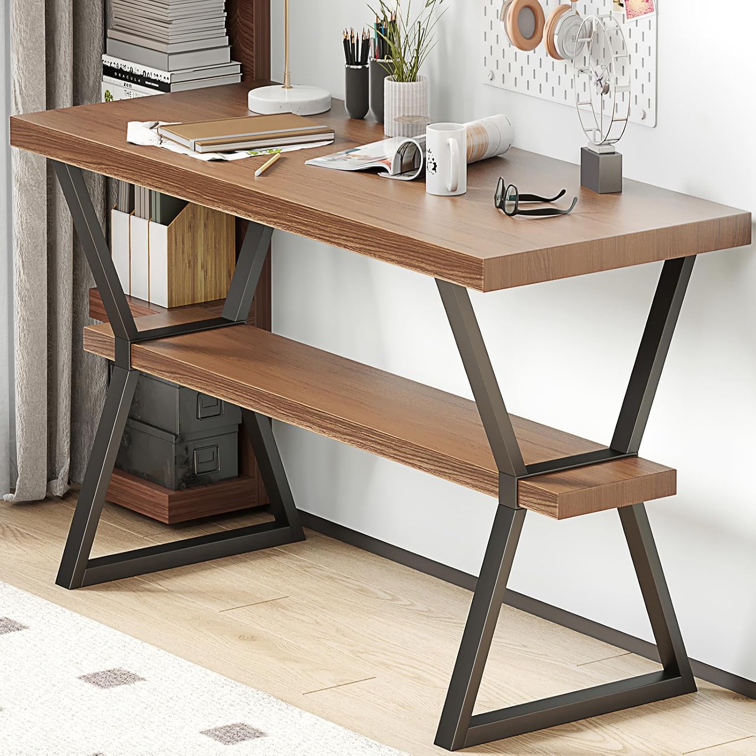 (Not table ) 28 Inch High Metal Table Legs, Modern Cast Iron Welded Desk Legs, Metal Home DIY Project for Nightstand, Coffee Table, Desk, etc. with Adjustable Floor Protector, Black 2PCS