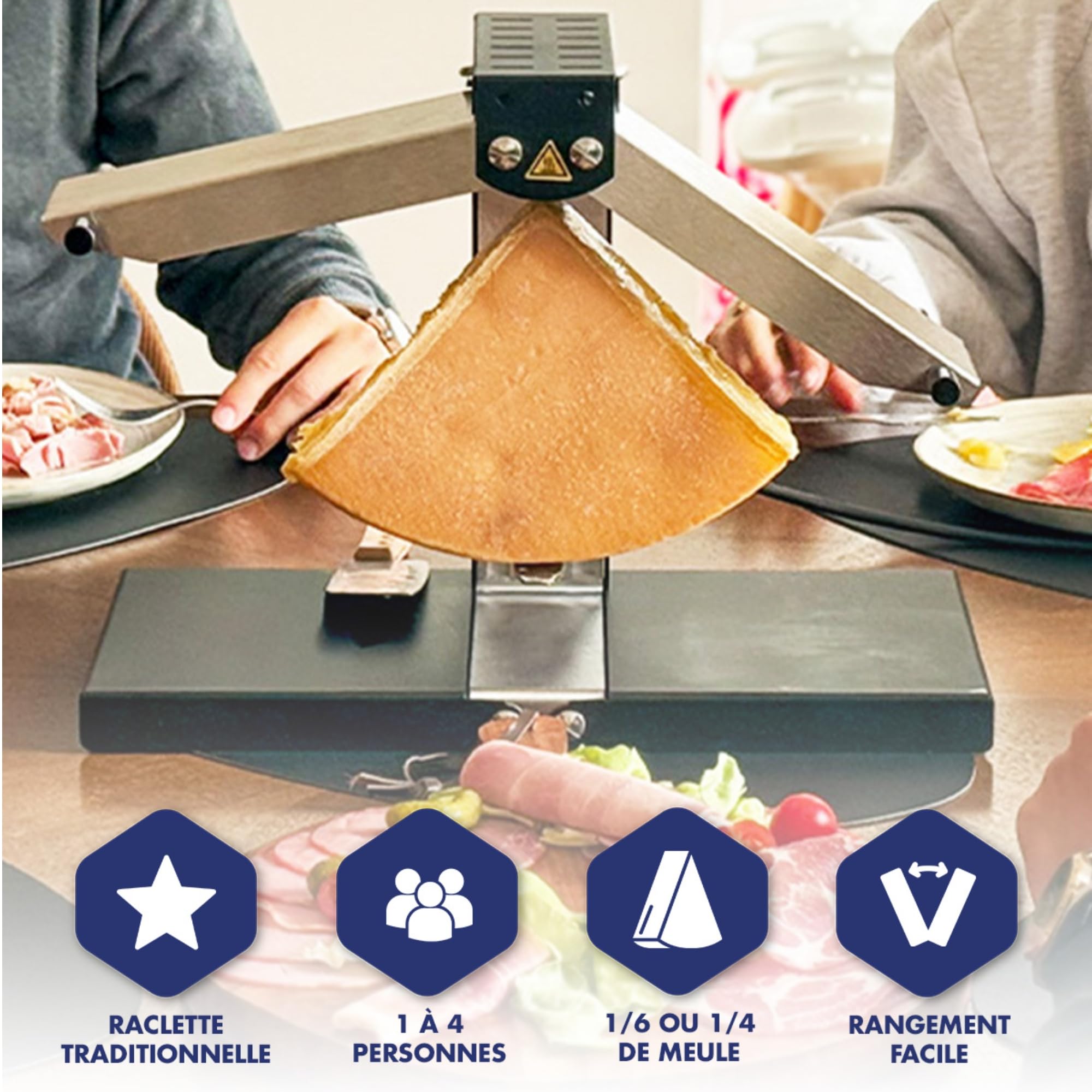 Raclette-Grill 1-6 Pers. – Louis Tellier Brézière® Signature Basalte Schwarz – Langlebig & Einfach zu Reinigen – Höhenverstellbare Heizschienen für Traditionelles Raclette-Erlebnis