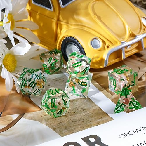 Miniatura 6 de Cusdie Juego de dados DND de 7 troqueles con bordes afilados, juego de dados de flores para crisantemo D y D, juego de dados poliédricos hechos a