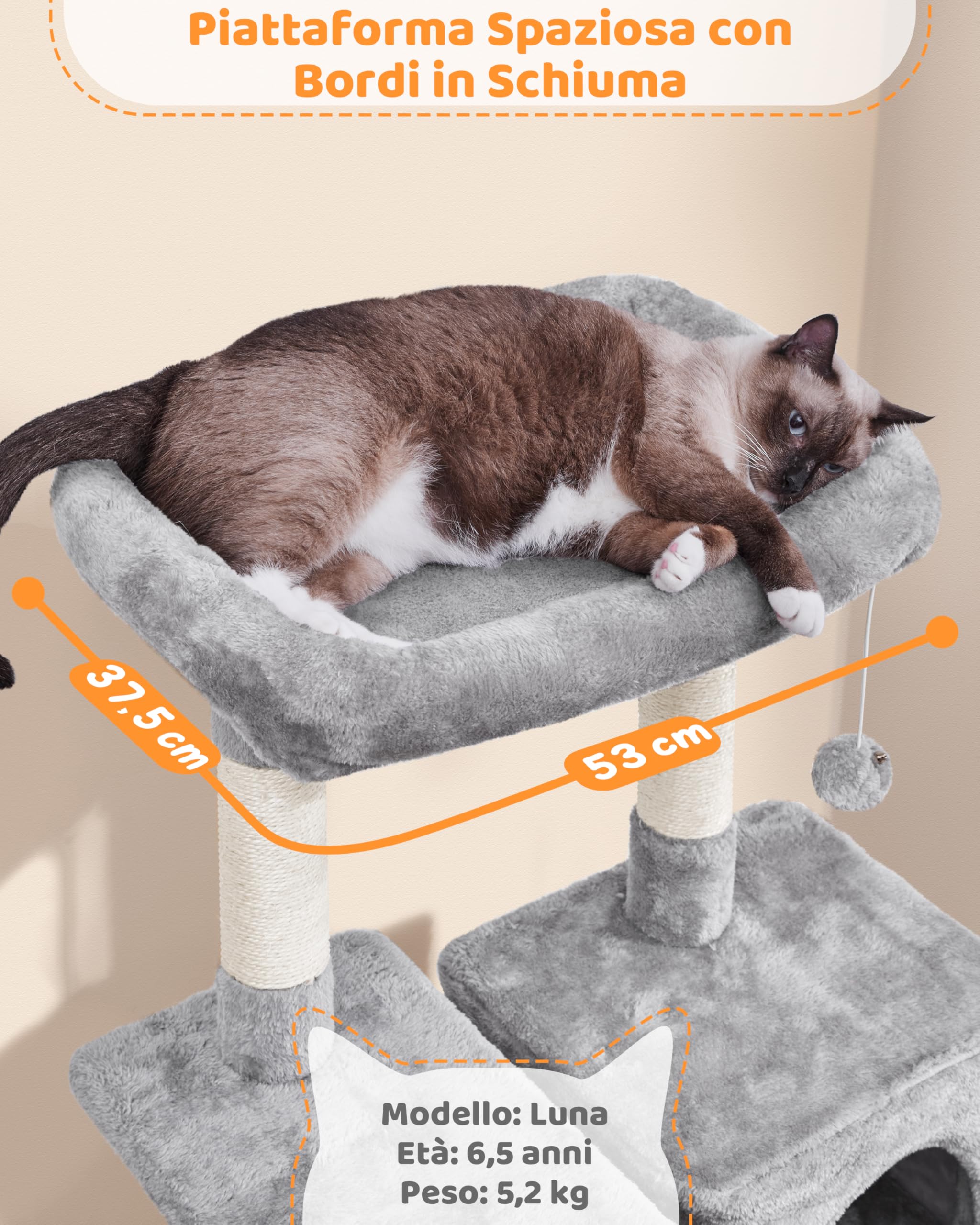 Yaheetech Albero Tiragraffi per Gatti 159,5 cm in Sisal e Truciolato per Gatti Gattini di Piccola e Media Taglia con Condominio Posatoio Amaca Grigio Chiaro