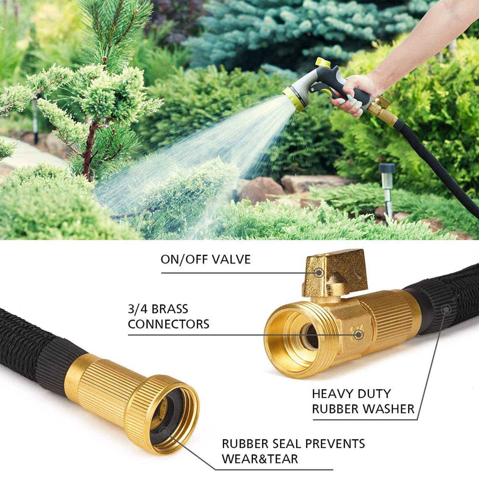 Tubo dell'Acqua da Giardino con Ugello A 8 Funzioni, Tubo dell'Acqua Leggero A Tenuta Stagna, Tubo Magico Leggero per La Pulizia Dell'irrigazione del Giardinaggio All'aperto,15M