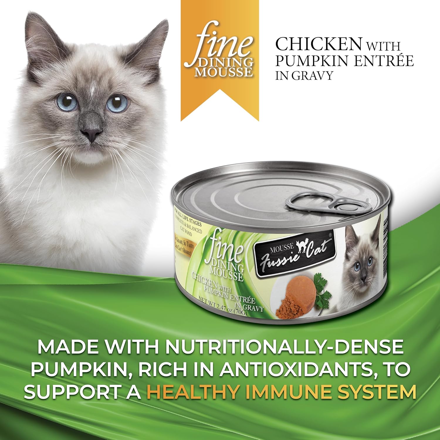 Fussie Cat Fine Dining Mousse Chicken with Pumpkin Entrée Wet cat Food, 2.47oz can, case of 24
