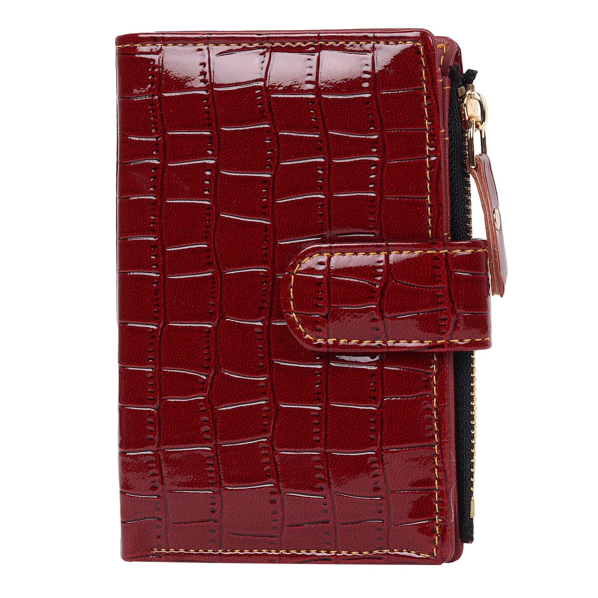 PU Leather Wallet for Women | Zip Closure | Slim Lightweight Compact Purse Compact Credit Card Holder Purse | Stylish Kroko Pattern Small Wallet for Women and Girls (Brown)-image-27