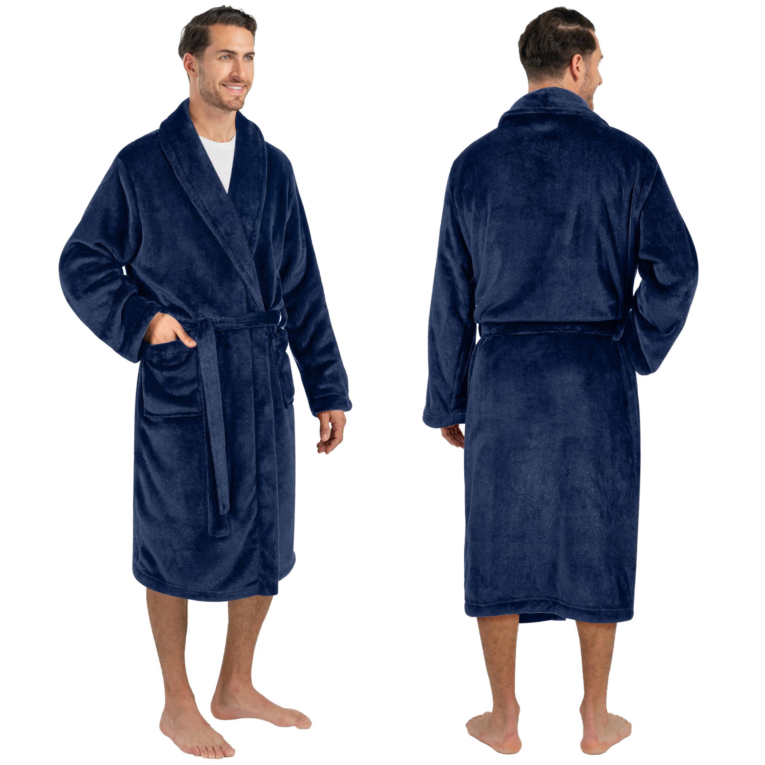 Mens Soft Robe Bathrobe for Men, Lightweight Fleece Male Robe Long Bath Shower Spa