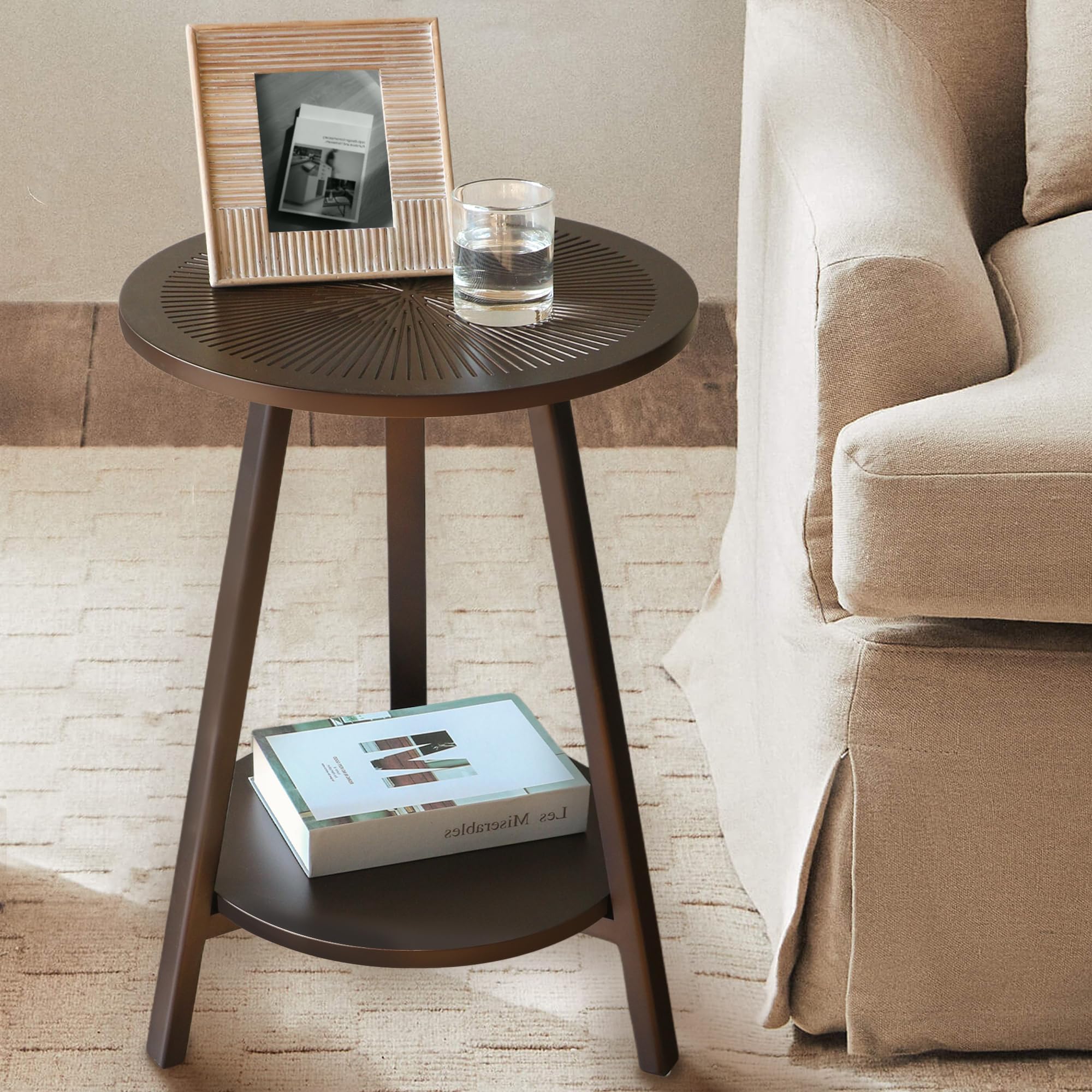 Amazon.com: Giantex Round End Table, 2-Tier Sofa Side Table with ...