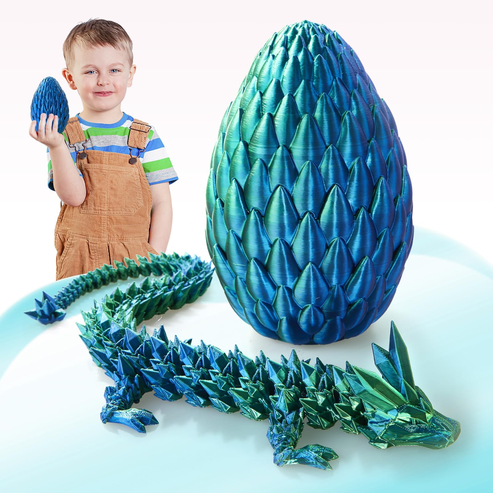 Usoway 3D Printed Dragon, Crystal Dragon with a Dragon Egg, 15Inch Fidget Dragon Toy, Articulated Dragon Decor for Home Office Car Desk, Gifts for