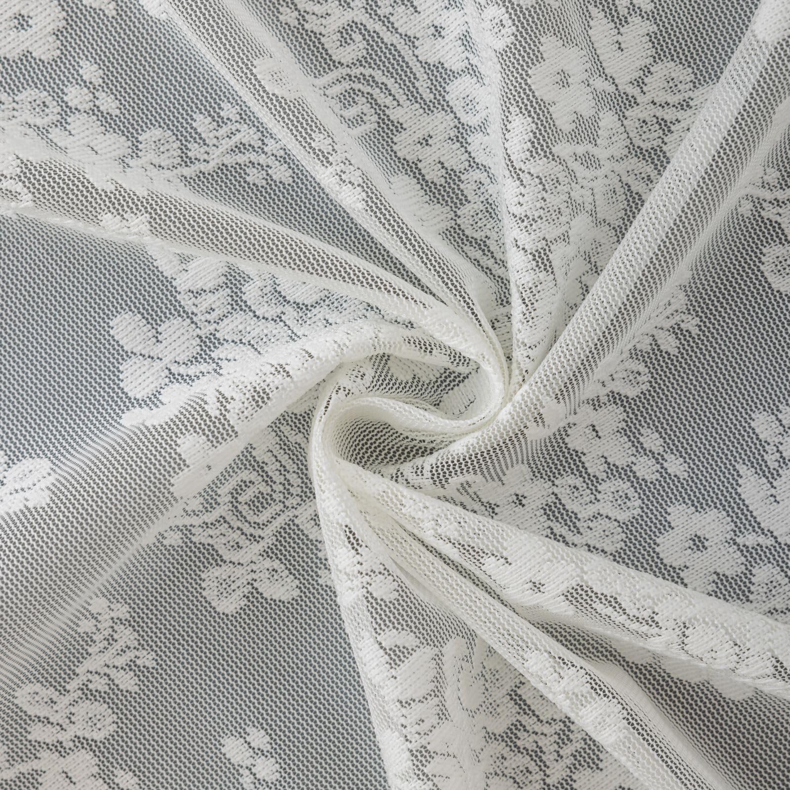 TUDECO Spitzen-Duschvorhang mit angenähtem Volant, rustikales Blumenmuster, durchscheinende Duschvorhänge für Badezimmer, gewellter Rand, verstärkte Löcher, elfenbeinfarbenes Badezimmer-Dekor, 183 x
