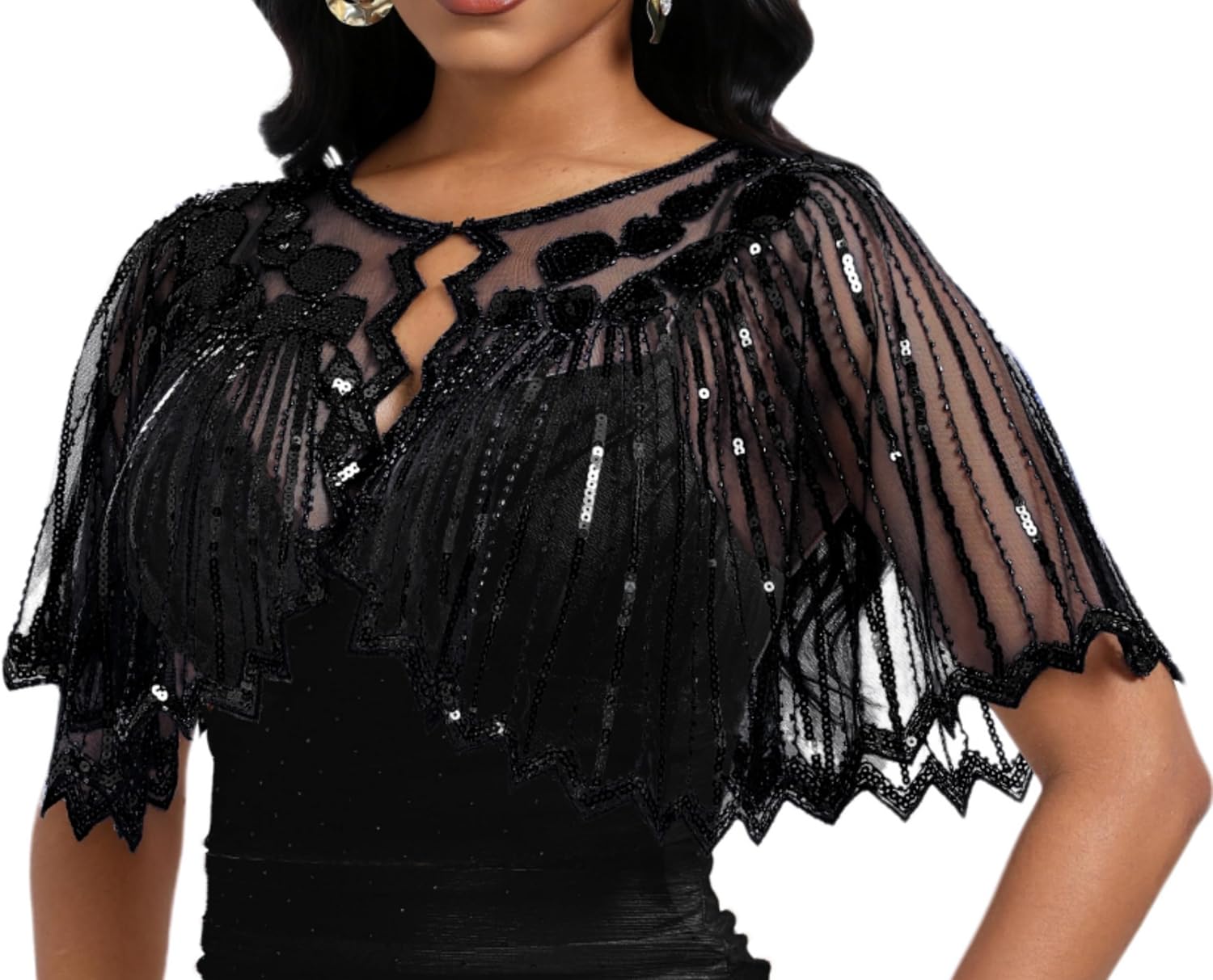 Women's 1920s Sequin Shawl Wraps Fringe Capelet Shawls Gatsby Accessories for Harlem Night
