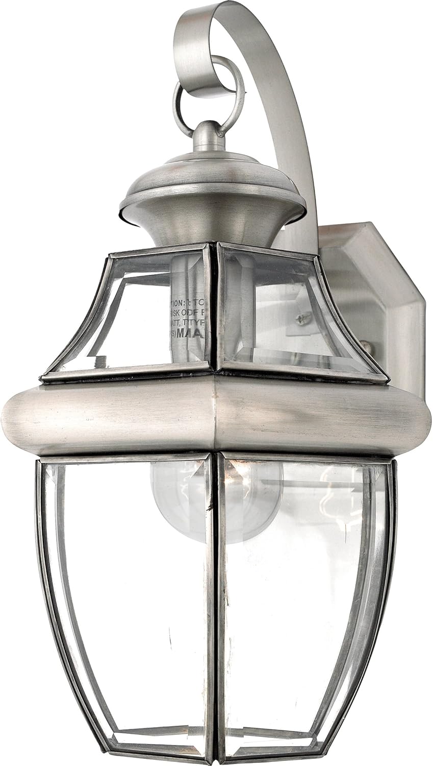 Pewter Finish Dimmable Outdoor Wall Lantern with Clear Glass