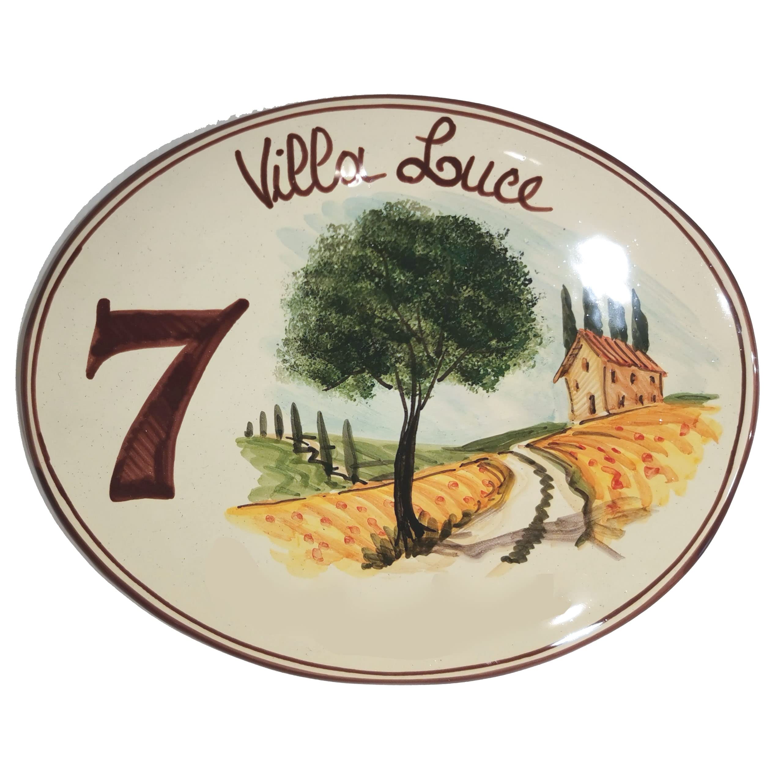 Numero civico per esterno e interno, Targa in ceramica fatta a mano personalizzbile con indirizzo, nome famiglia e decoro - quadrata, rettangolare, ovale