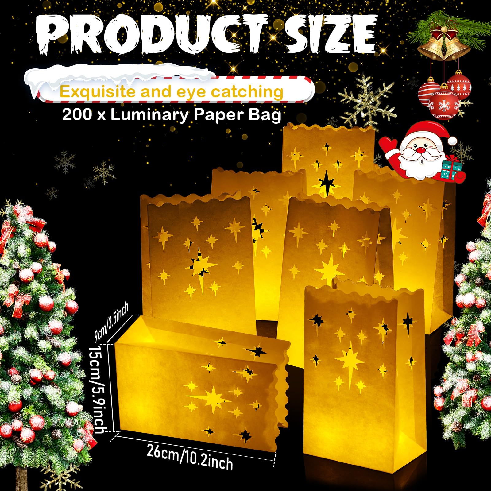 200 Stück weiße Lichttüten Weihnachten Luminaries schwer entflammbare Kerzentüten wiederverwendbare Papierlaternen Taschen für Weihnachten Hochzeit Valentinstag Diwali Thanksgiving Neujahr Party Dekor