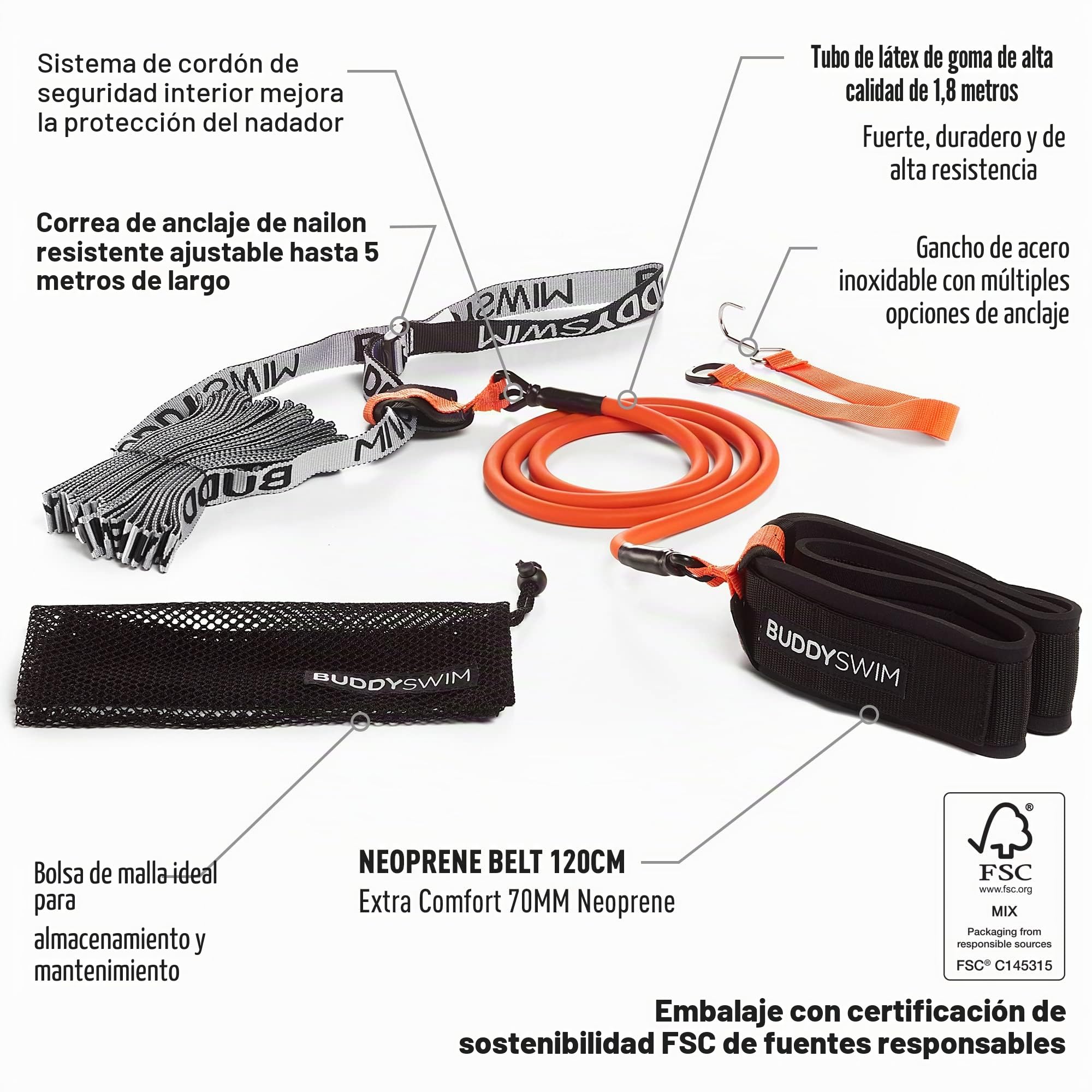 Cinturón Natación Estática. Elastico Natacion Estatica. Cuerda Elástica Ajustable Entrenamiento Resistencia Banda Elástica Látex Adaptable a Aficionados y Profesionales. Natacion Accesorios.