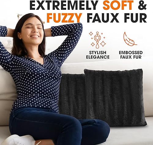 Miniatura 4 de Cheer Collection Almohadas de piel sintética para sofá con rellenos incluidos, almohadas decorativas para sofá peludas - 26 x 26 pulgadas - Veri