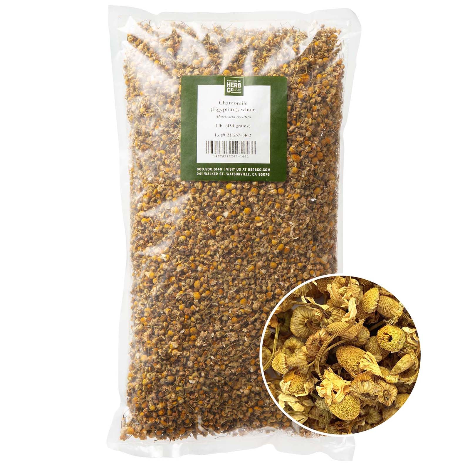 Egyptian Chamomile Flowers Whole, by Herb Co, Matricaria Recutita, from Egypt, Kosher, for Tea, Bath Bags, Tinctures, Sin & Hair Products, Salad Dressings, Soup, Stews & Perfume, 1 lb — Amazon image 2