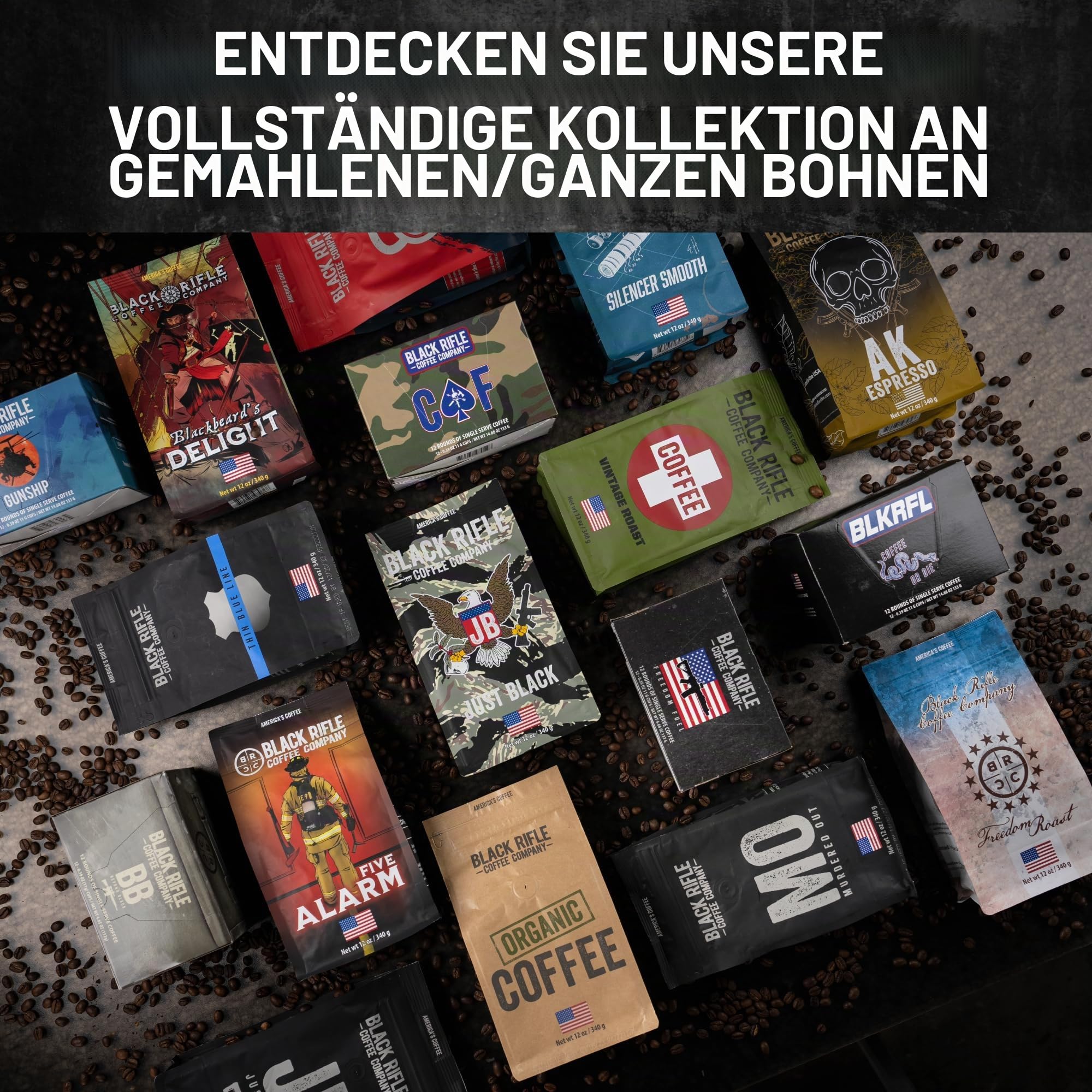 Black Rifle Coffee Company Just Black, 530 ml Beutel, gemahlener Kaffee, mittelgeröstet, geröstete Mischung aus Arabica-Bohnen, kolumbianische und brasilianische Bohnen, von Veteranen gegründet und