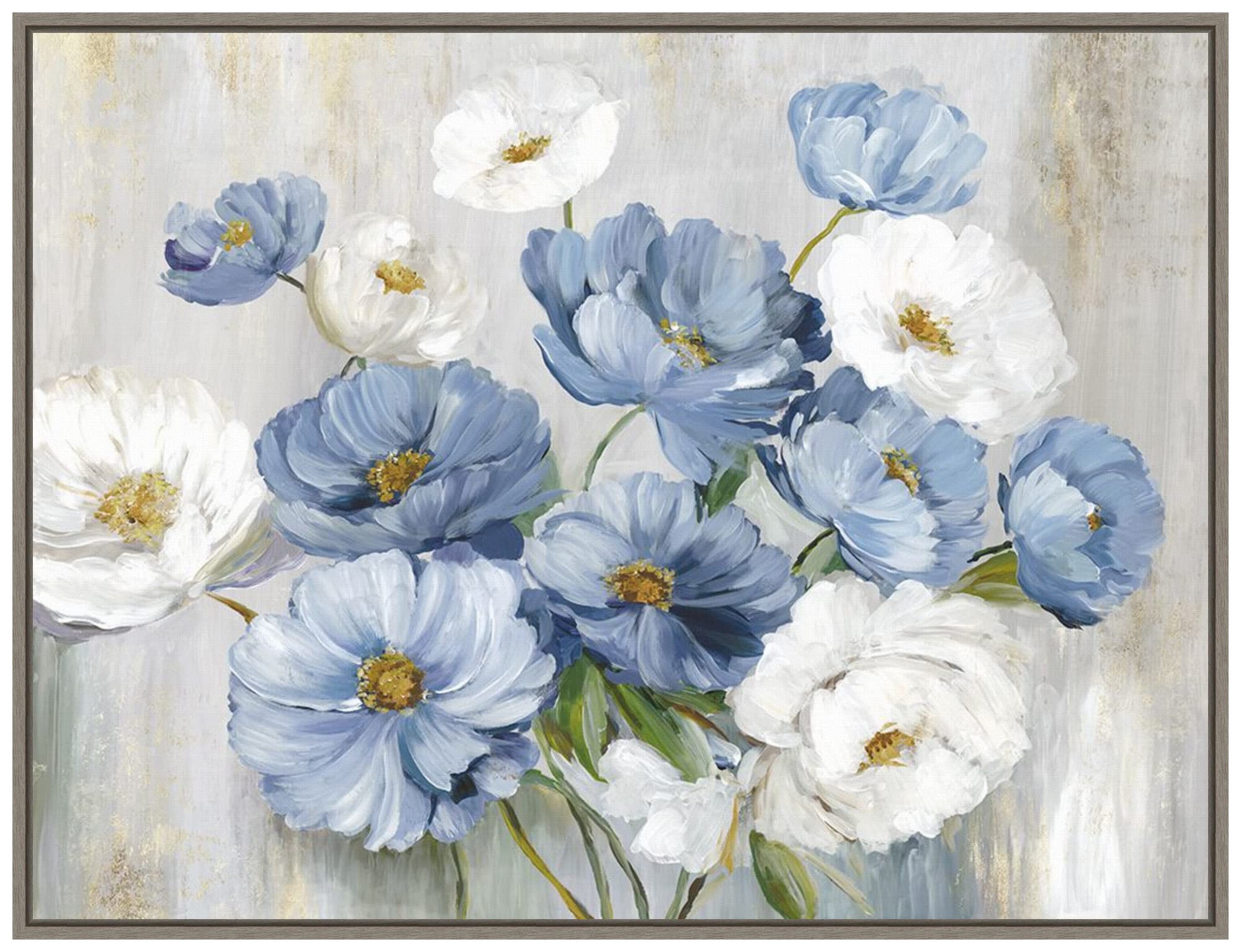 Amanti Art Canvas Wall Art Print (30x23) Blue Winter Florals by Asia Jensen Float  Canvas Art for Wall Decor, Living Room, Bedroom, Bathroom, Kitchen, Office or Business Artwork