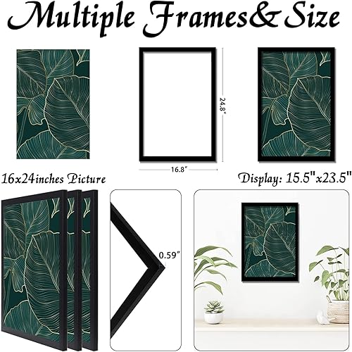 Miniatura 3 de keibiubu Juego de 3 marcos negros para póster de 16 x 24 pulgadas, marcos de fotos transparentes para póster de 16 x 24 pulgadas, certificado de