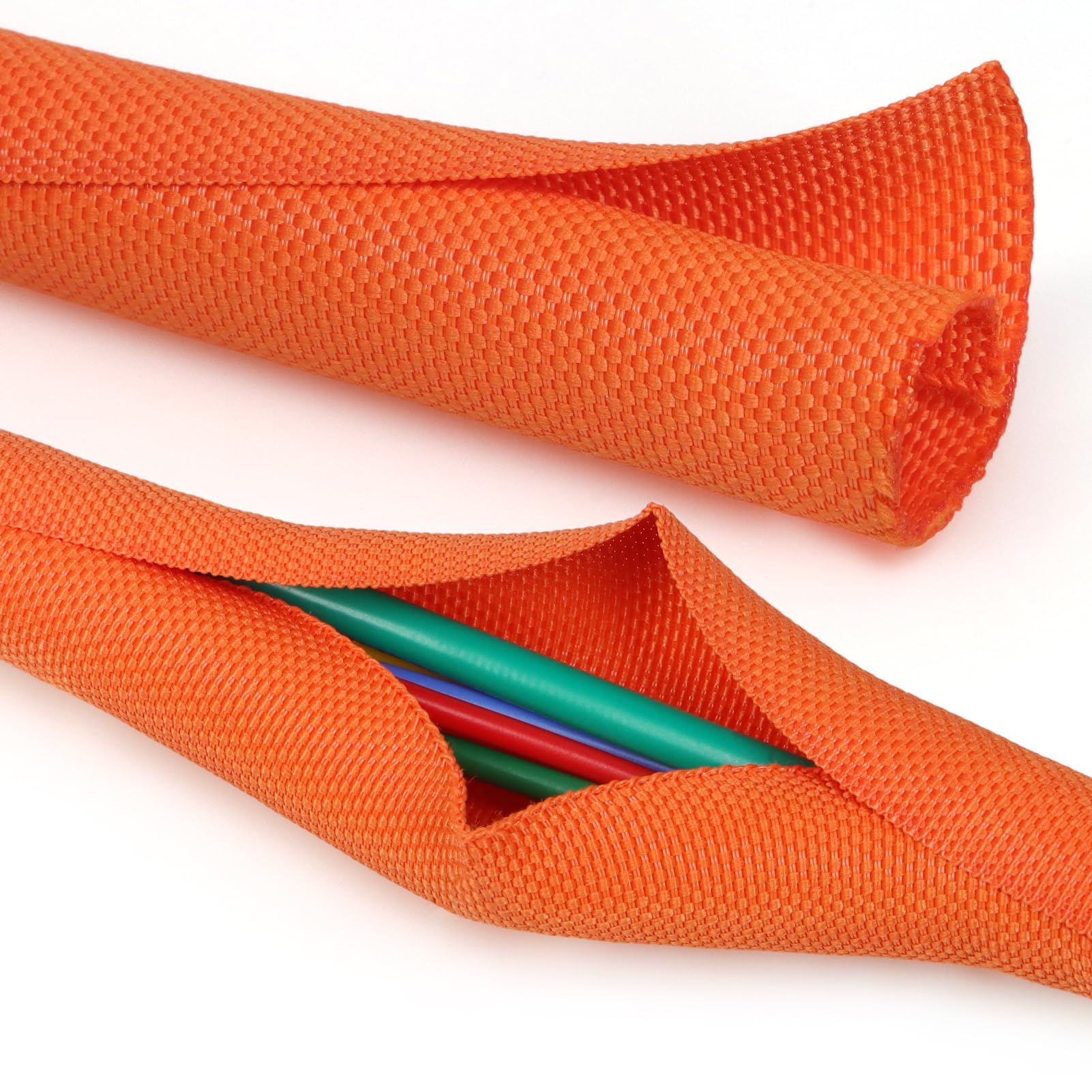 Photo 1 of YOUBO Split Braided Cable Sleeve?Flexible Wire Loom Tubing, Automotive Cord Protector Pet Proof, Cable Management for Computer TV Electric Wires Harness 16ft (Orange, 19mm?3/4")