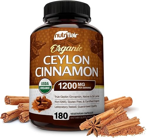 Miniatura 7 de Canela de Ceilán orgánica certificada NutriFlair 1200miligramos por porción 120cápsulas