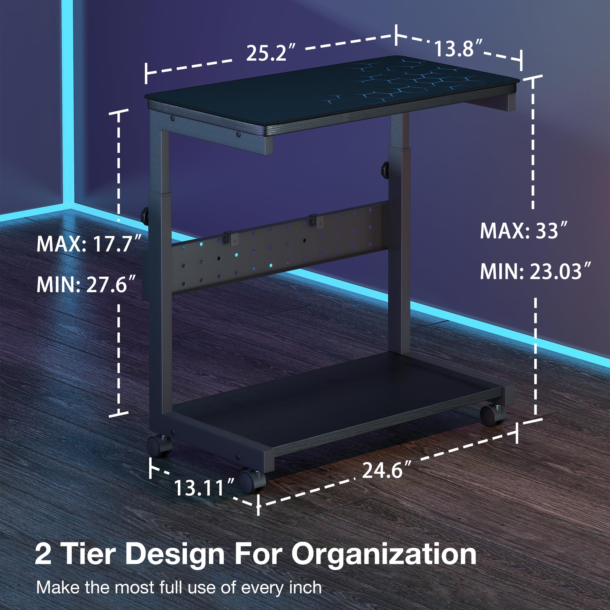 Yornoli Höhenverstellbarer Computer PC Tower Ständer mit Rollen und Maus Pad, PC Ständer PC Halterung unter Schreibtisch, PC CPU Stand, Druckerständer, Schwarz