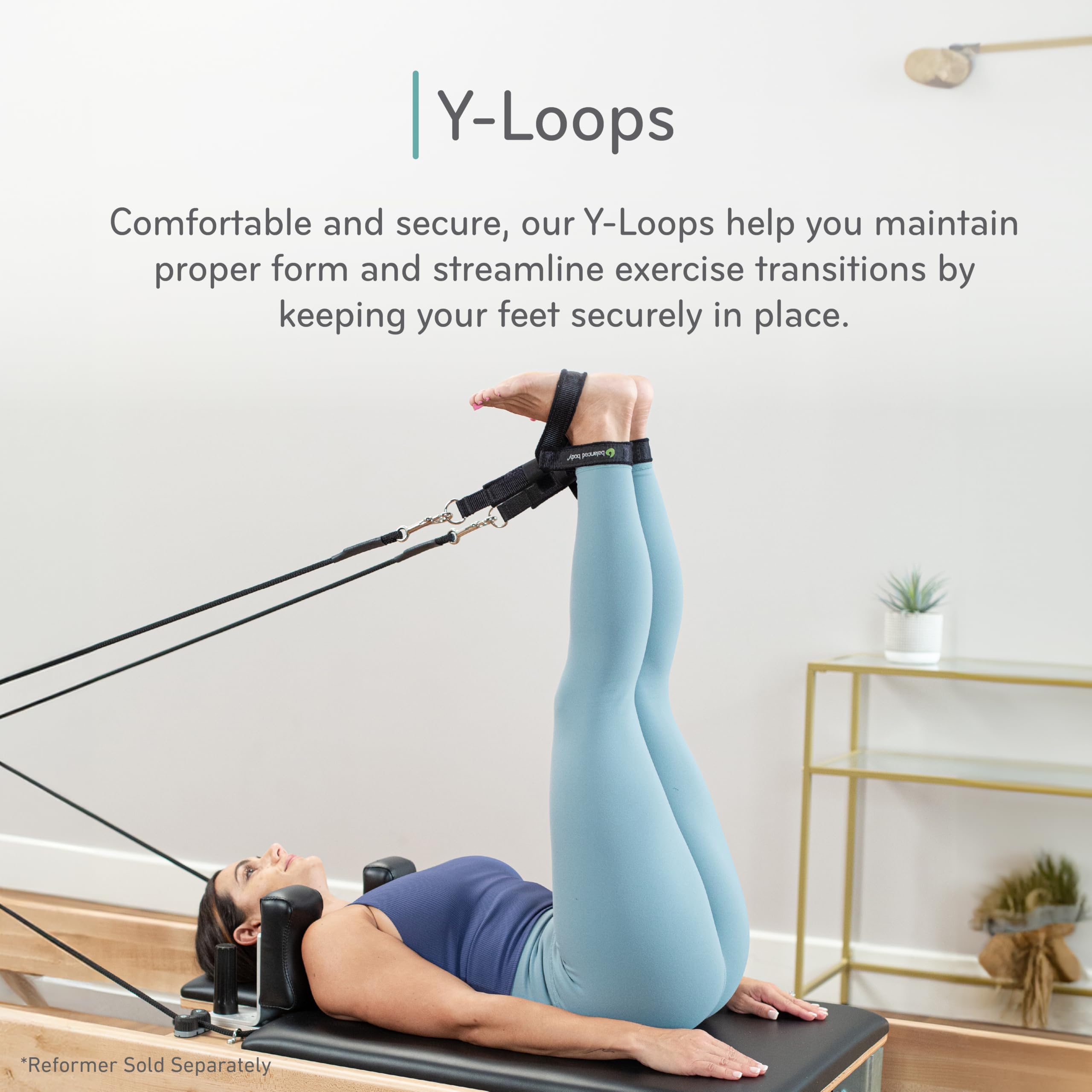 Balanced Body Y Loops, Pilates Footstraps with D Rings, Comfortable Accessories for Pilates Equipment, Workout Equipment for Home Gym or Studio Use, 1 Pair