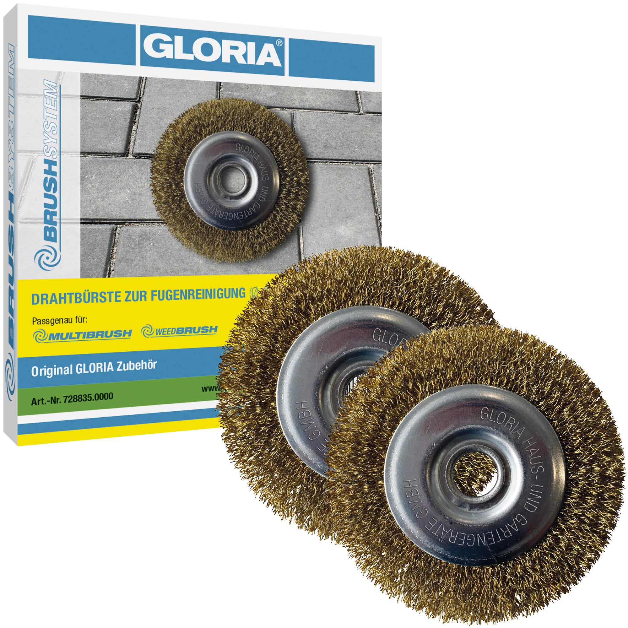 Gloria szczotka do fug z drutu stalowego (zestaw 2 szt.) | oryginalne szczotki zamienne do MultiBrush & WeedBrush | Szczotka druciana do czyszczenia chwastów i fug | Ø 110 mm, szerokość 12 mm | 2