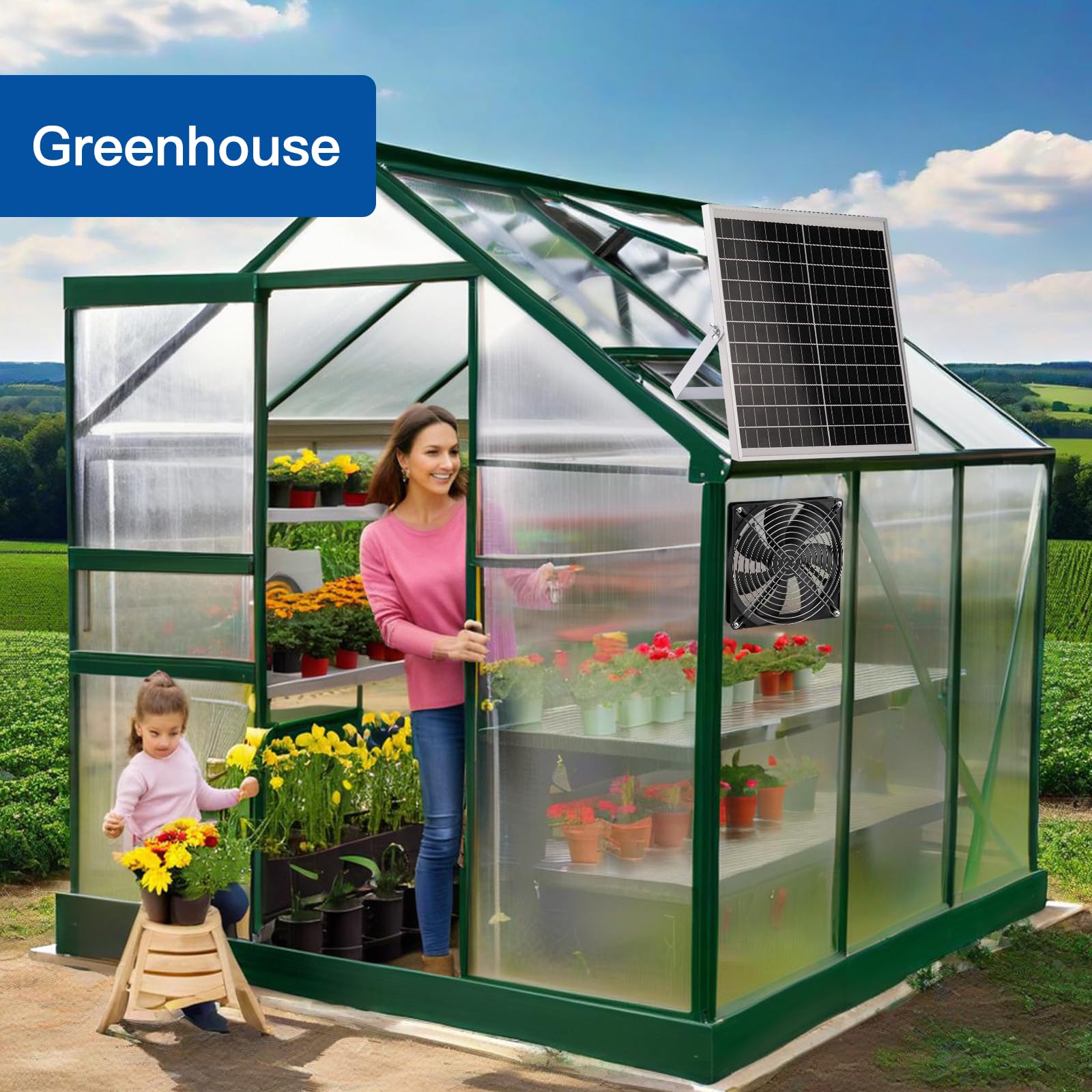 Solar Ventilator, 15W wetterfestes Solarpanel mit DC-Ventilator für kleine Hühnerställe, Gewächshäuser, Schuppen, Haustierhäuser, Zu-oder Abluft