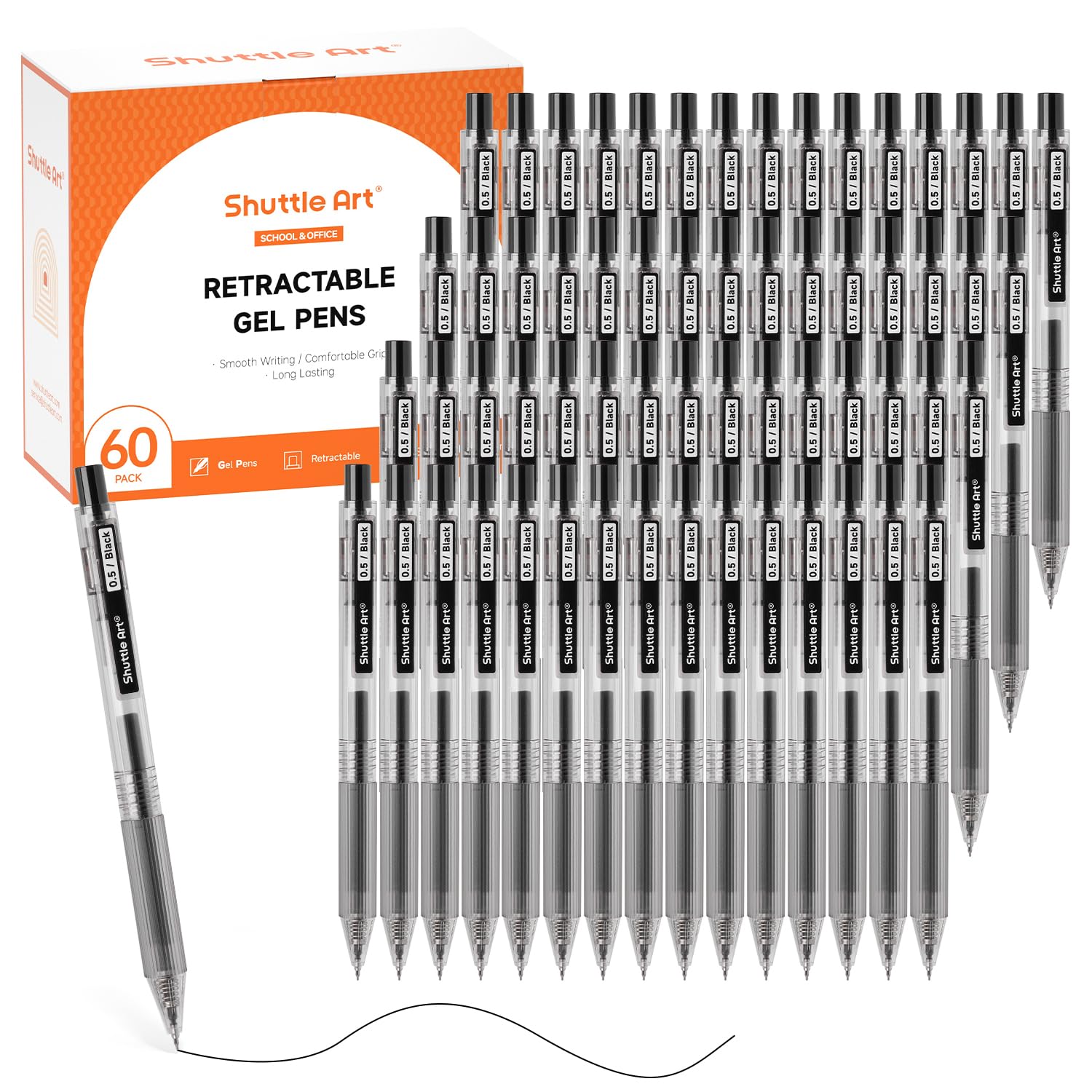 Shuttle Art Black Gel Pens Ink Glide Series 60 Pack Retractable 0 5mm Fine Point Rollerball Gel Ink