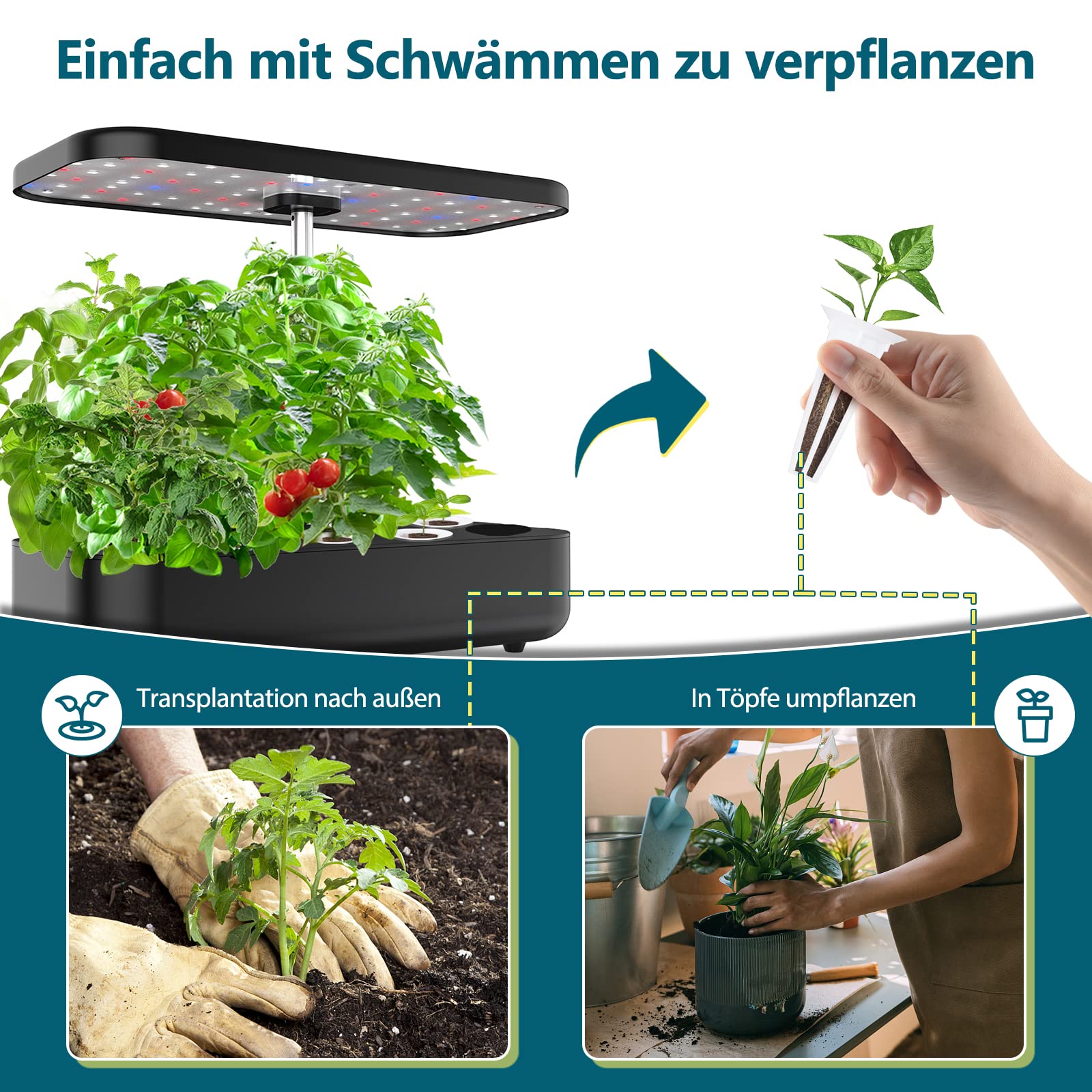 24 Stück Wachstumsschwämme mit A&B-Festnährstoff-Pflanzennahrung, Samen-Starter-Hülsen-Ersatz-Wurzelwachstumsschwämme, kompatibel mit IDOO, QYO