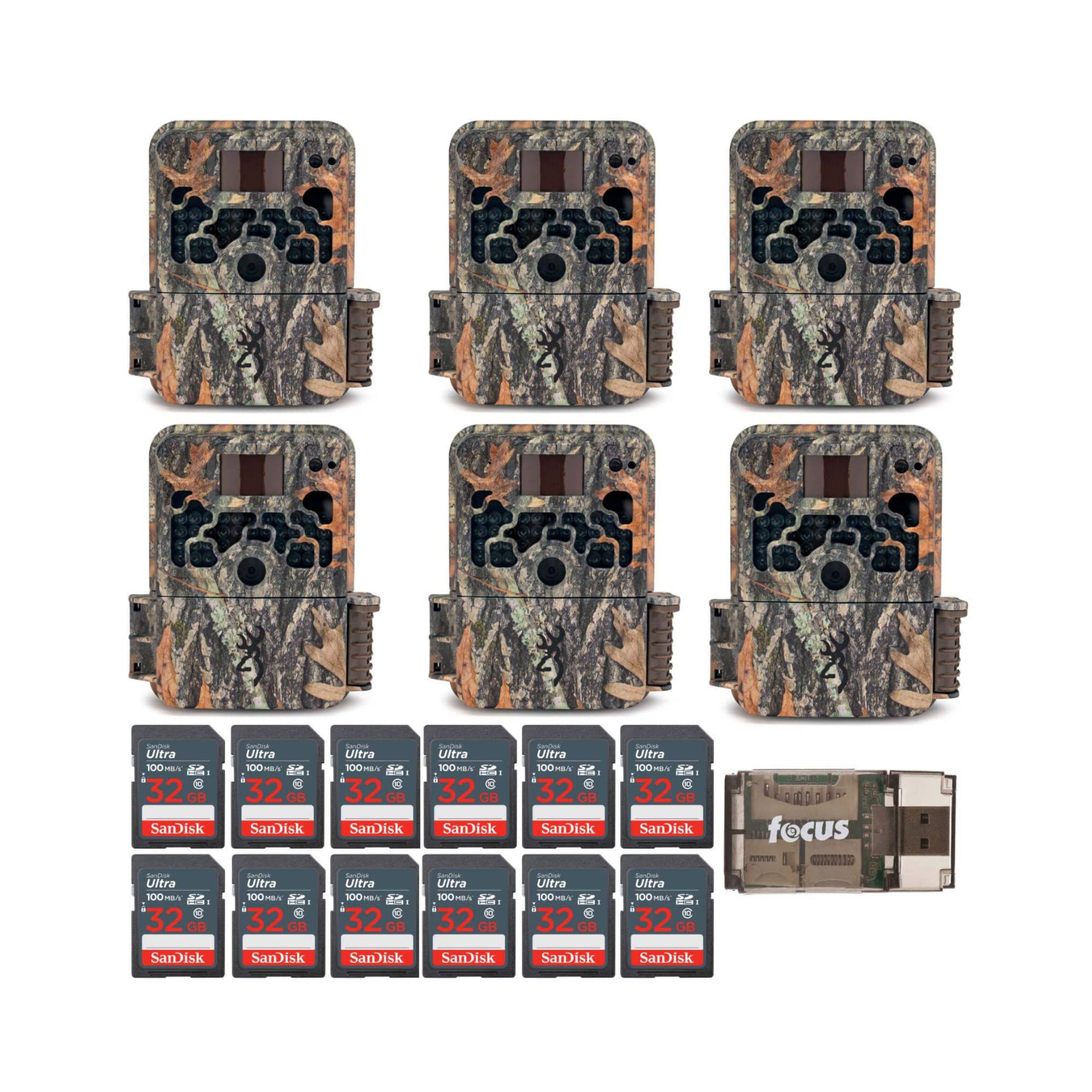 Browning Trail Cameras Strike Force Extreme (6-Pack) Bundle with 32GB SD Card (12-Pack) and USB Card Reader (19 Items)