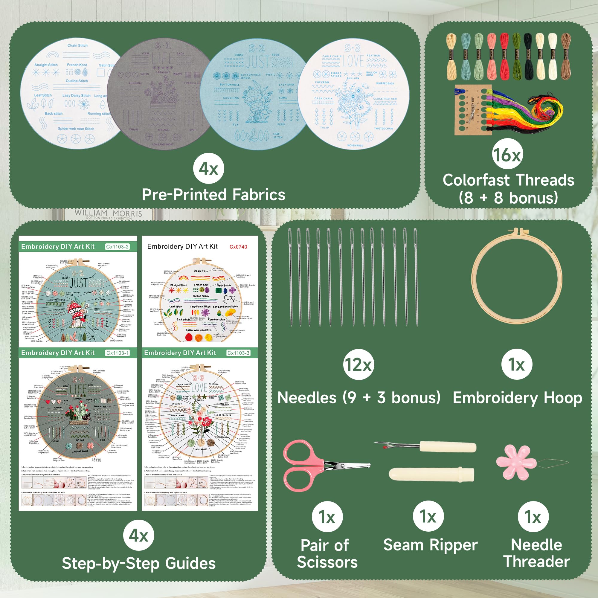 Beginner Embroidery Kit - 4 Floral Projects -5 Beginner Embroidery Kit - 4 Floral Projects -5