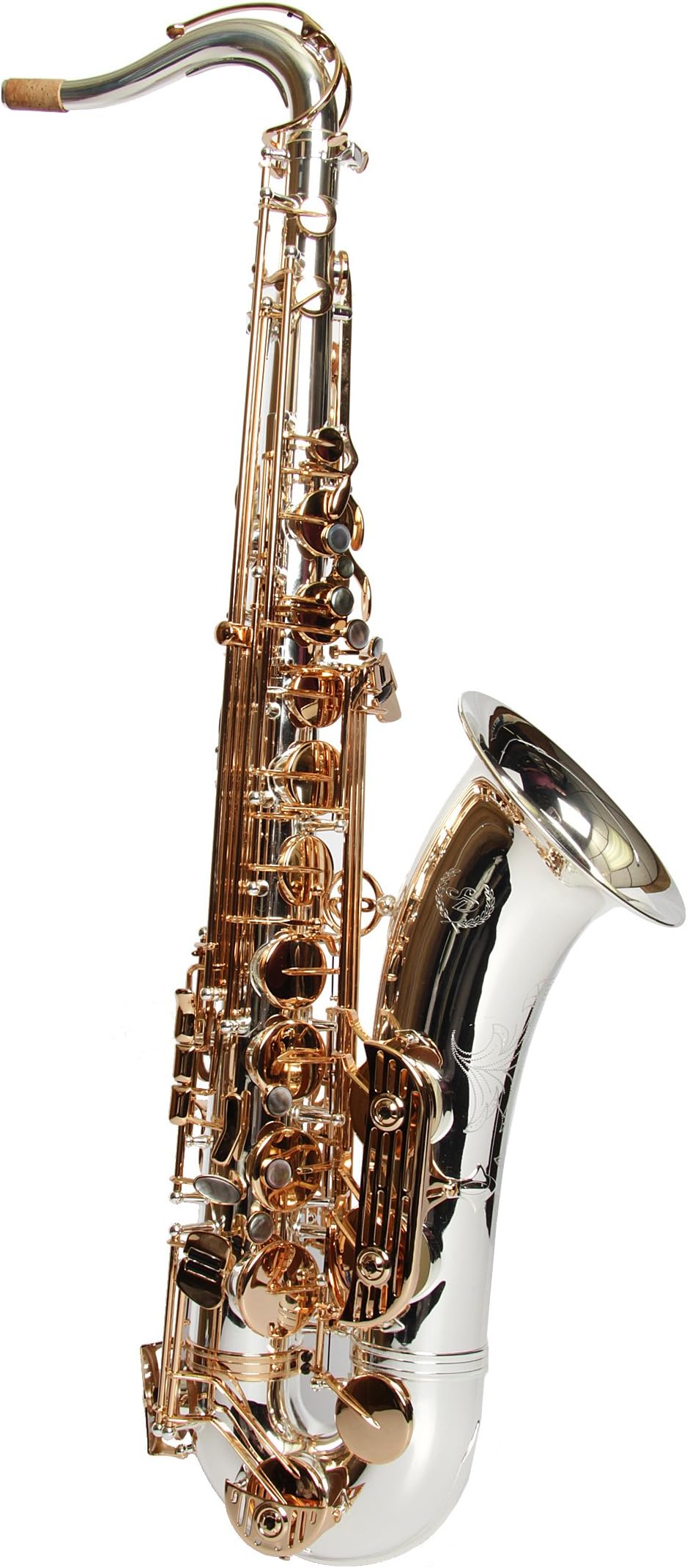 SDT XG-606 Professional Tenor Saxophone, Silver Plated/Black Onyx Plated Finish/18-Karat Gold Keys/Trim with Hardwood Case