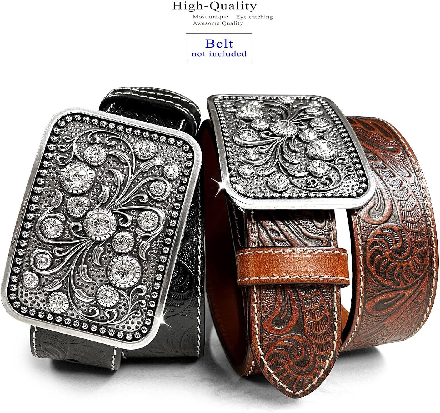 Western Antique Floral Engraved Rhinestone Crystal Belt Buckle Fits 1-1/2"(38mm) Wide Belt : Clothing, Shoes & Jewelry