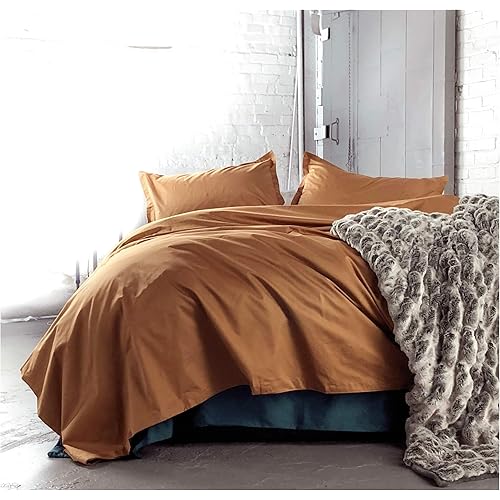 Solid Color Egyptian Cotton Duvet Cover Luxury Bedding Set High Thread Count Long Staple Sateen Weave Silky Soft Breathable Pima Quality Bed Linen (King, Copper)