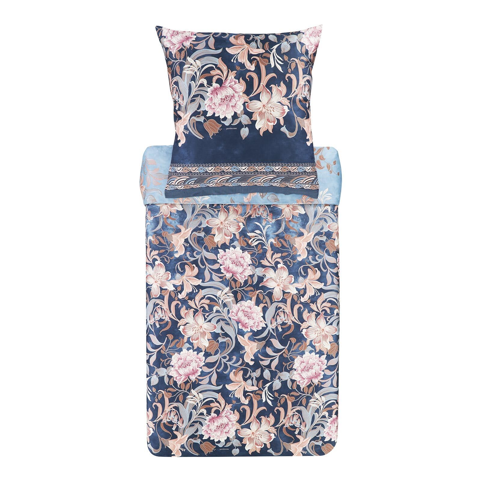 Bassetti Verona Bettwäsche + 1 Kissenhülle aus 100% Baumwollsatin in der Farbe Blau B1, Maße: 155x220 + 1 K 80x80 cm - 9325851