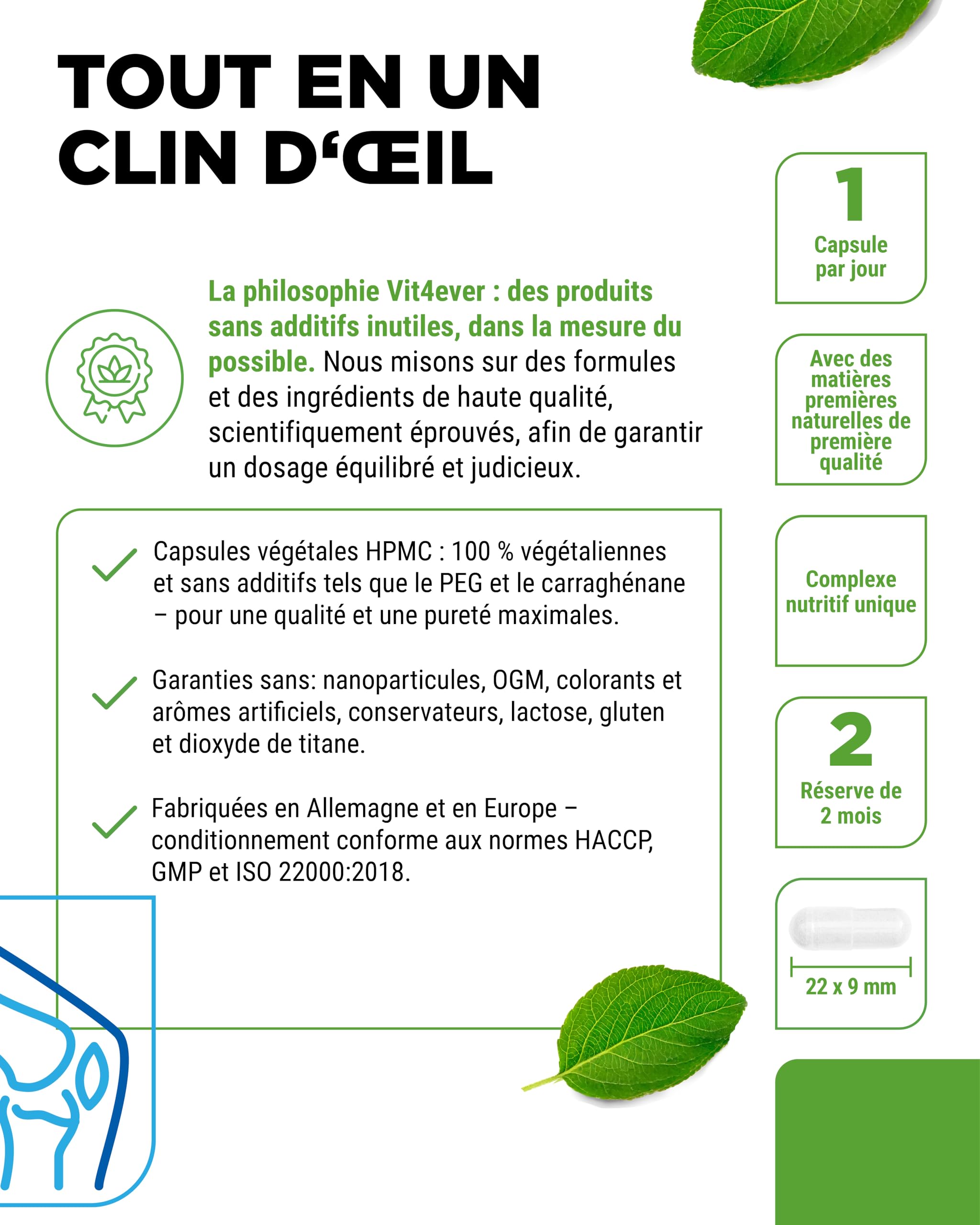 Complexe Collagène de Type II – avec Collagène Natif Collavant N2®, Extrait d’Encens, Acide Hyaluronique, Vitamine C, Manganèse pour les Os, le Cartilage et les Articulations